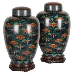 19th Century Chinese Famille-Noire Cloosonne Enamel Lidded Ginger Jars