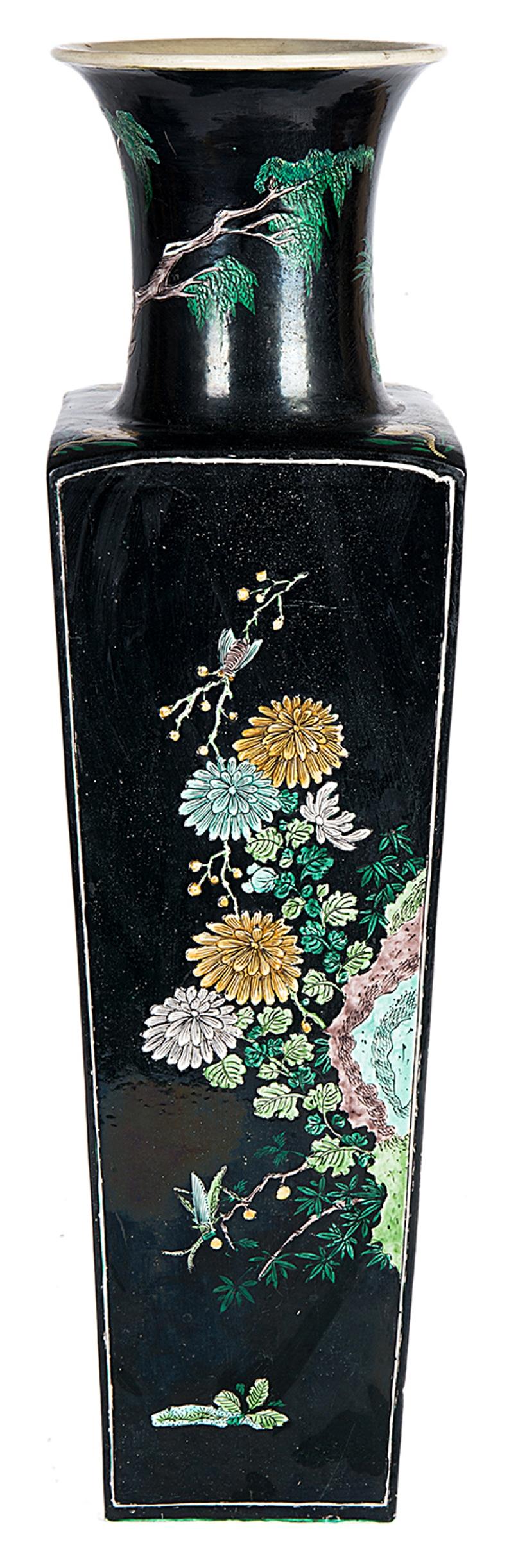 A impressive 19th century Chinese famille Noire vase (restored) The decoration depicting exotic flowers, trees and birds.
