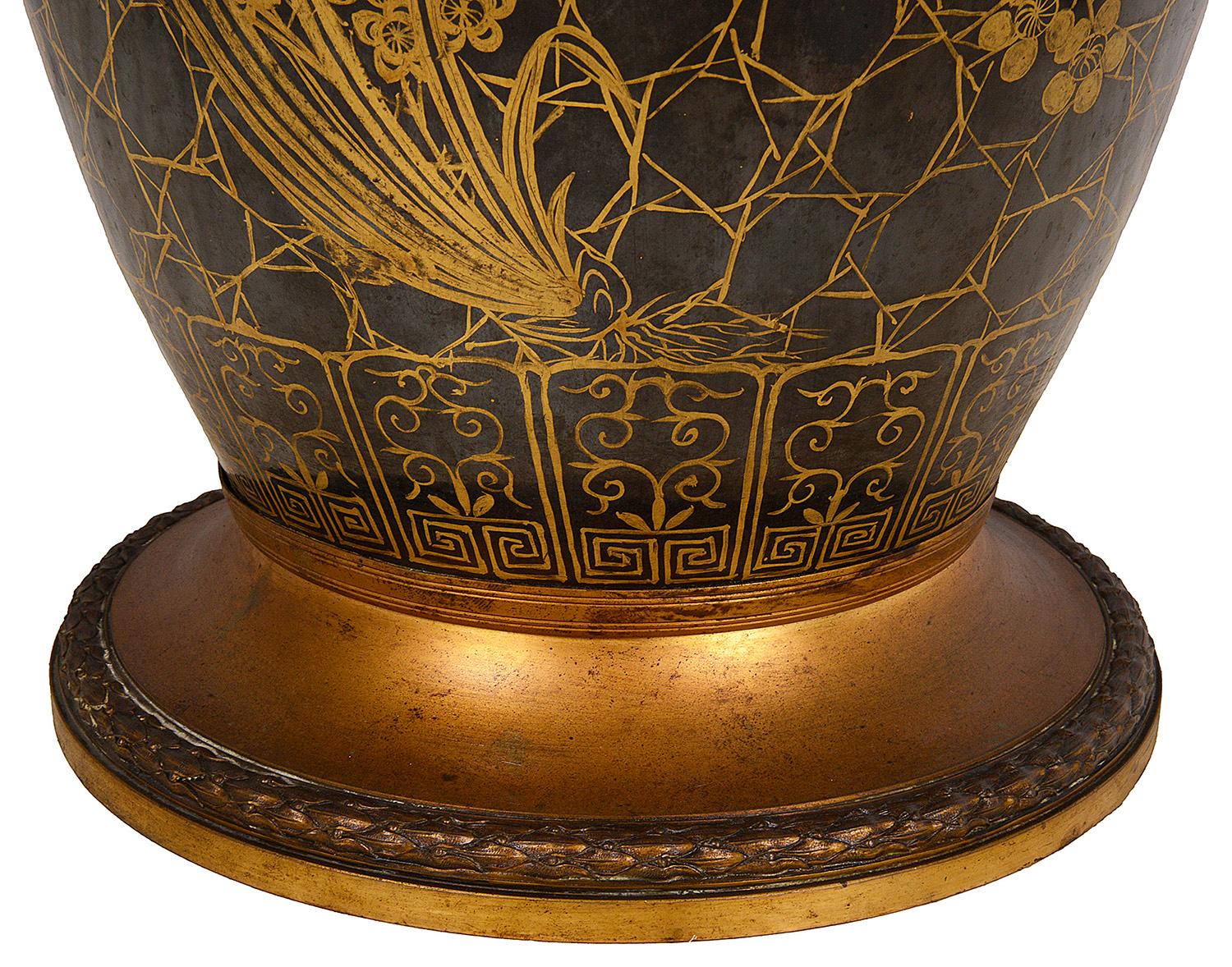 Chinese Export 19th Century Chinese Famille Noure Vase / Lamp For Sale