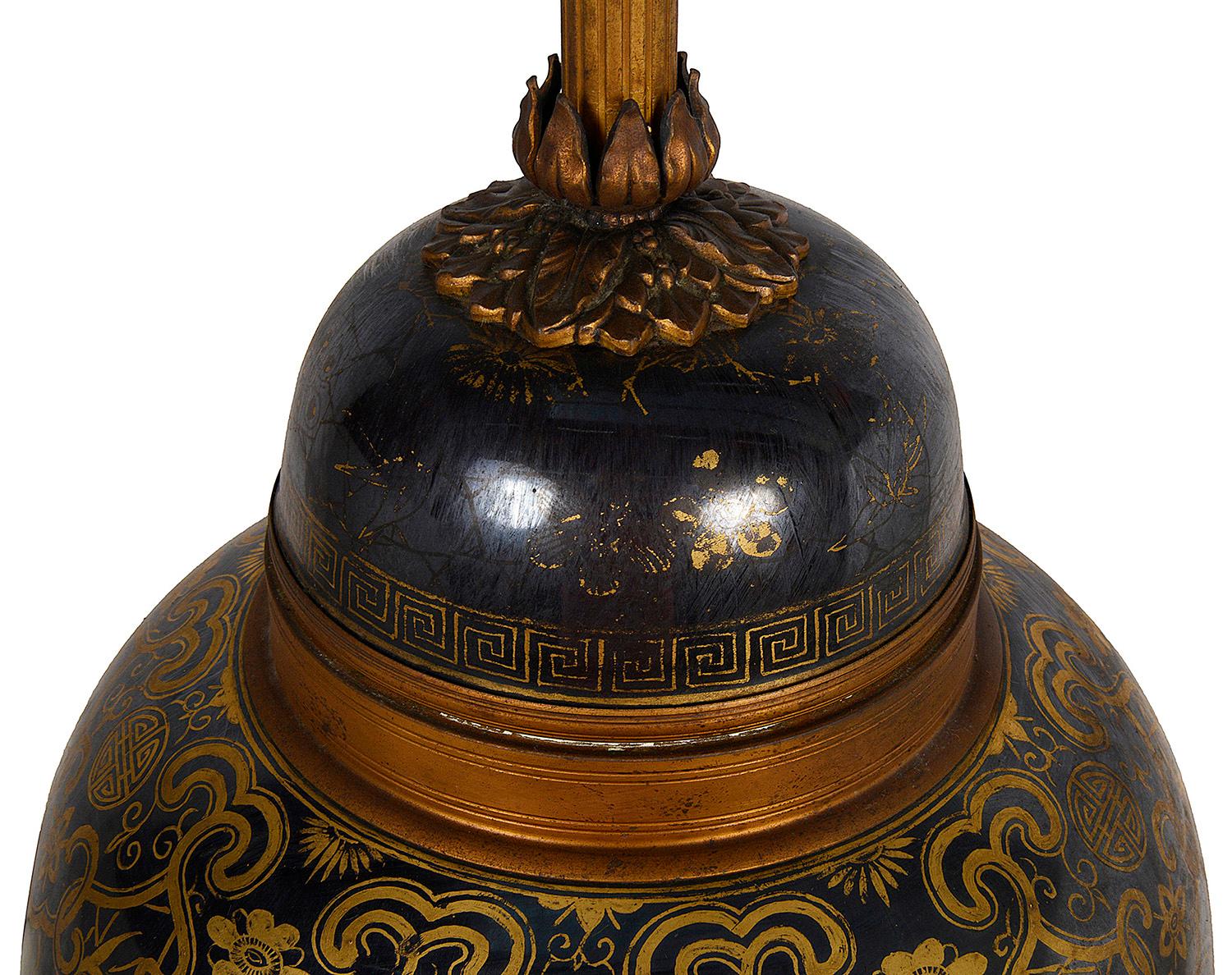 Hand-Painted 19th Century Chinese Famille Noure Vase / Lamp For Sale