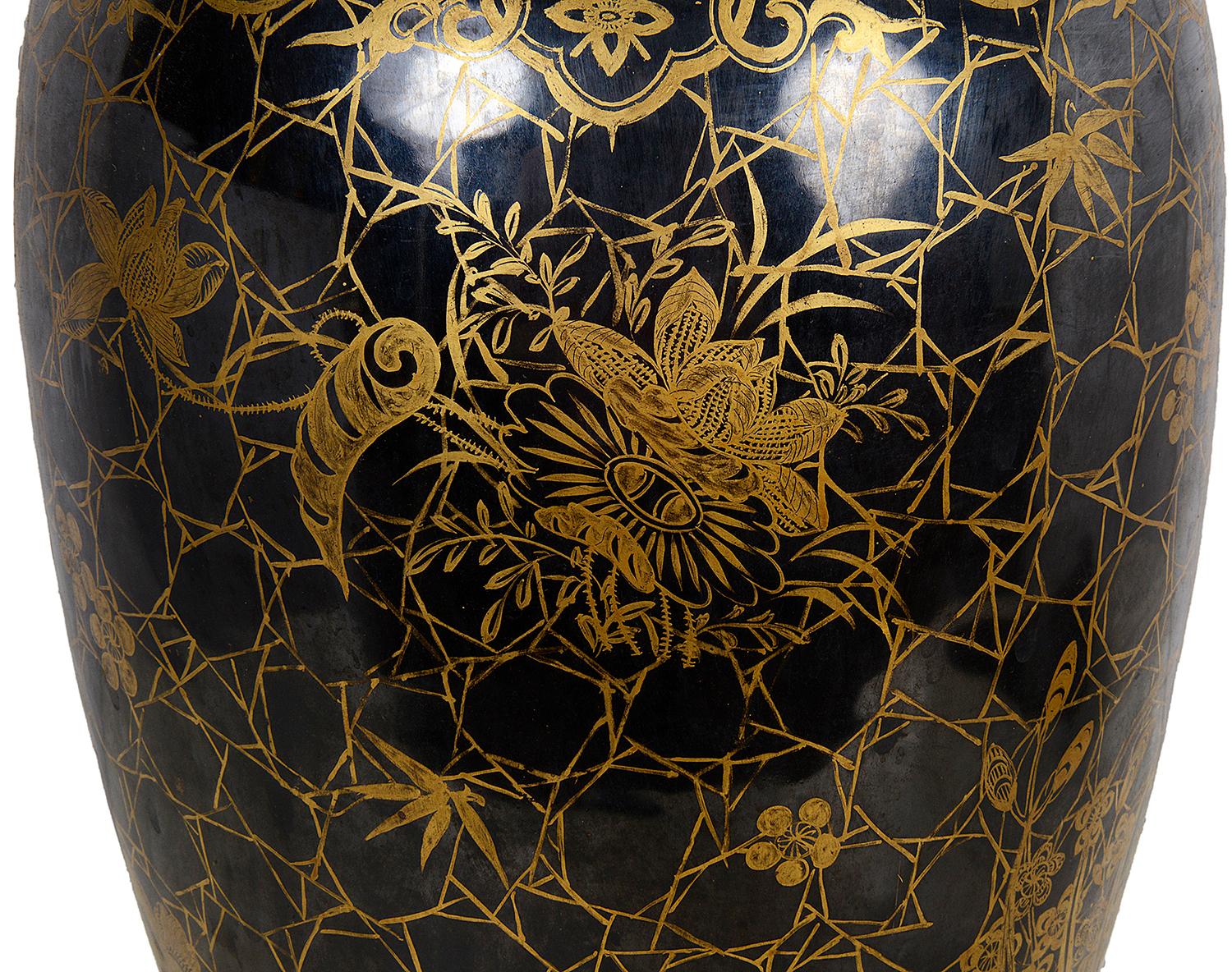 19th Century Chinese Famille Noure Vase / Lamp For Sale 1