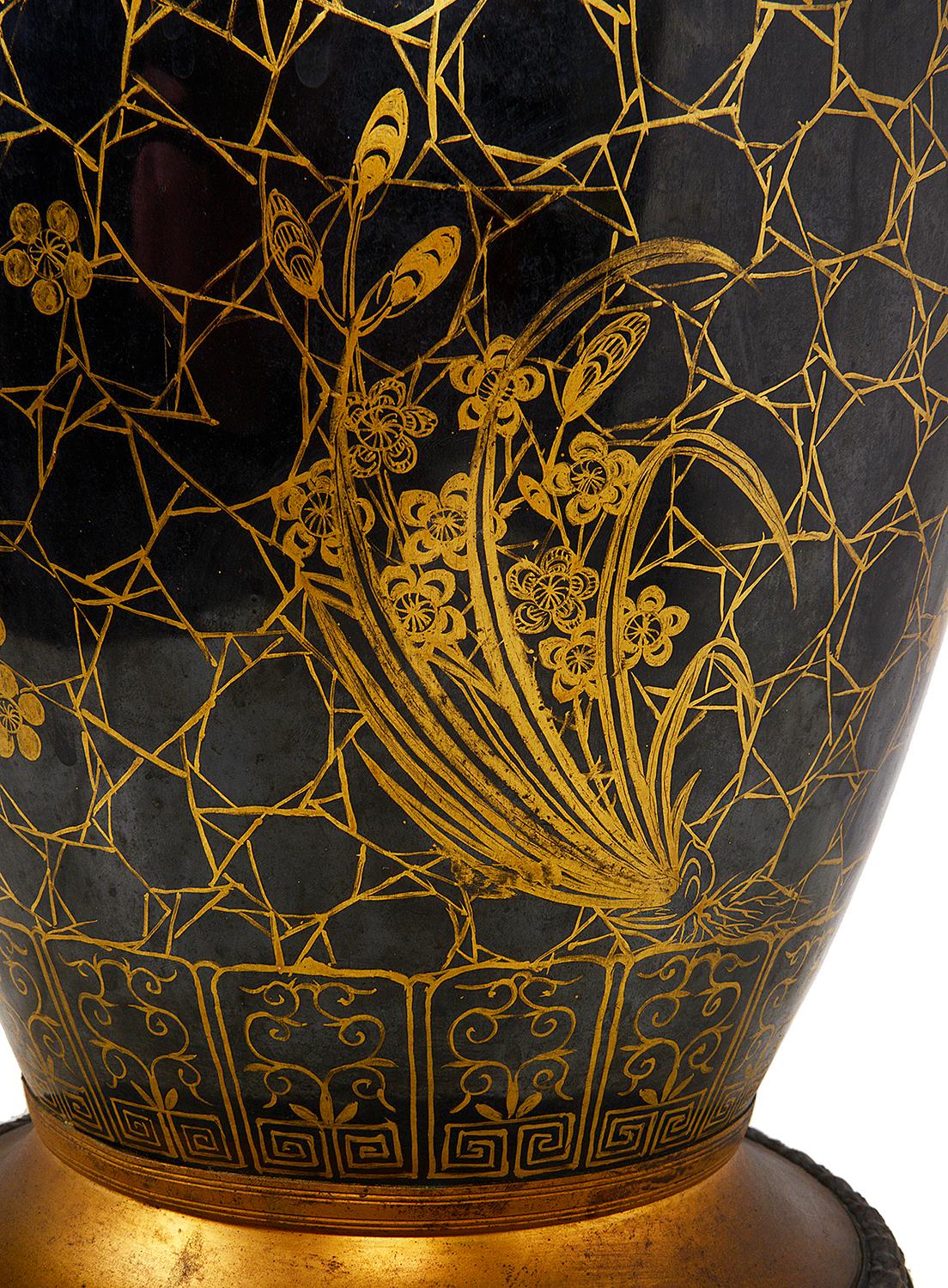 19th Century Chinese Famille Noure Vase / Lamp For Sale 2