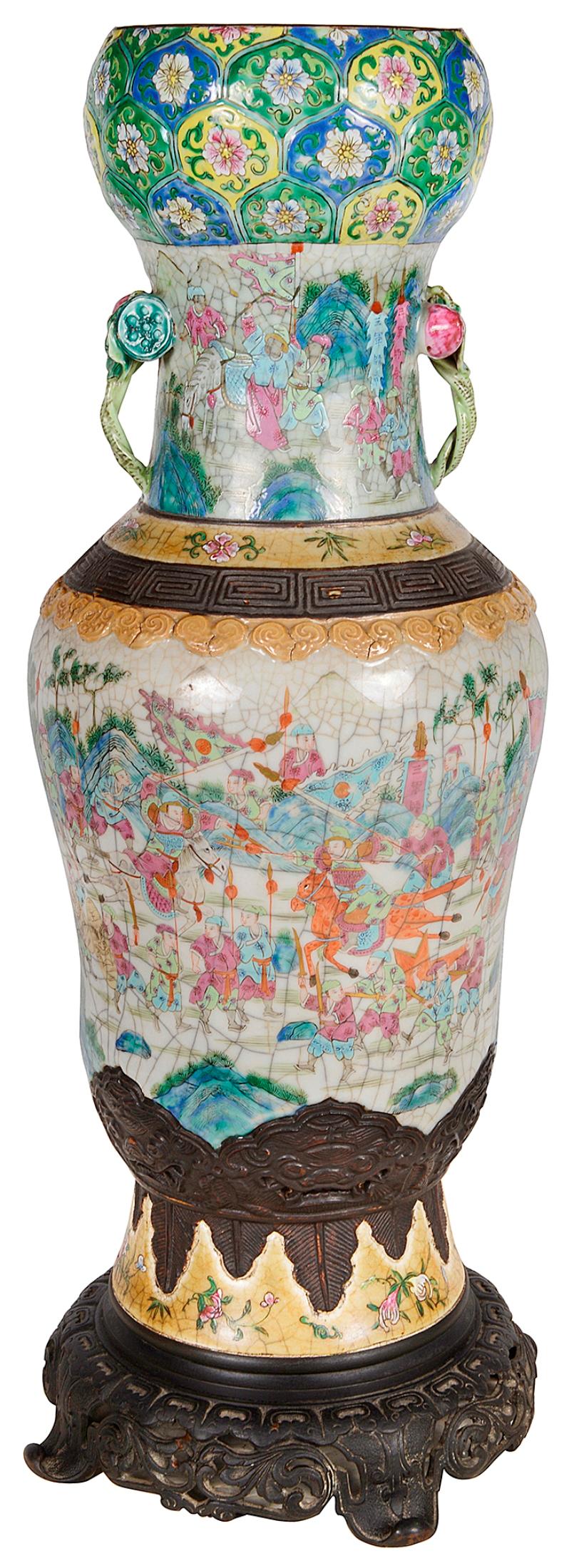 Chinesische Famille-Rose-Krakelware-Vase / Lampe, 19. Jahrhundert im Angebot 4