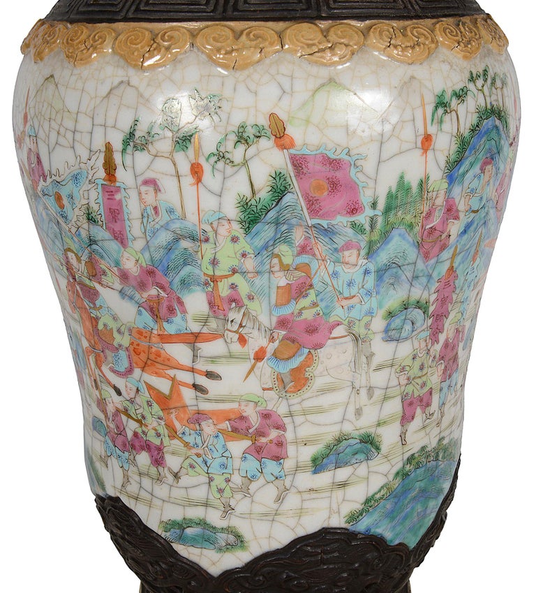 19th Century Chinese Famille Rose Crackleware Vase / Lamp For Sale 1