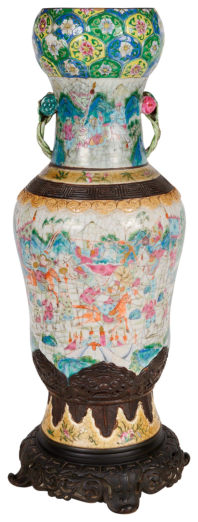 Chinesische Famille-Rose-Krakelware-Vase / Lampe, 19. Jahrhundert im Angebot 3