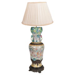 Chinesische Famille-Rose-Krakelware-Vase / Lampe, 19. Jahrhundert