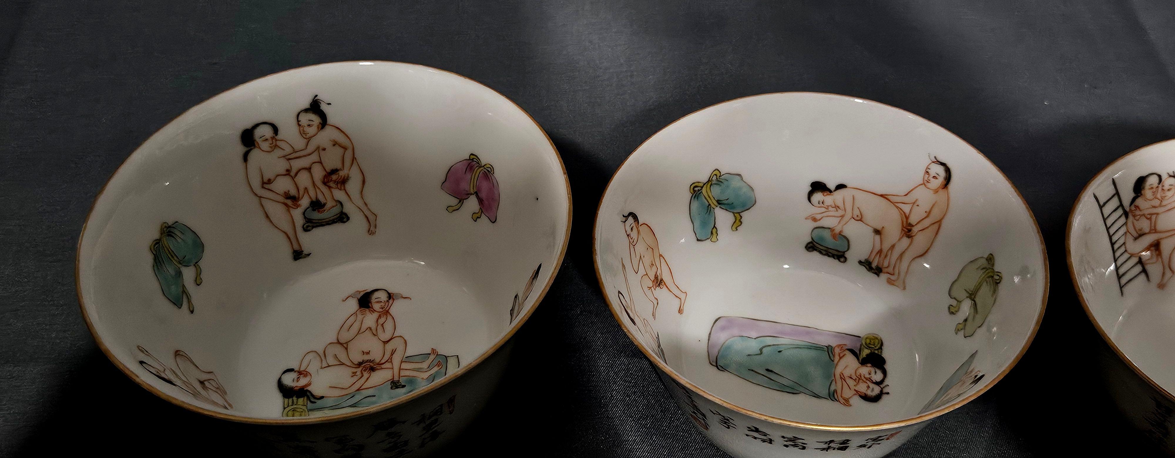 19. Jahrhundert Chinesische Famille Rose Erotische Nistschalen (10), signiert und markiert im Angebot 6