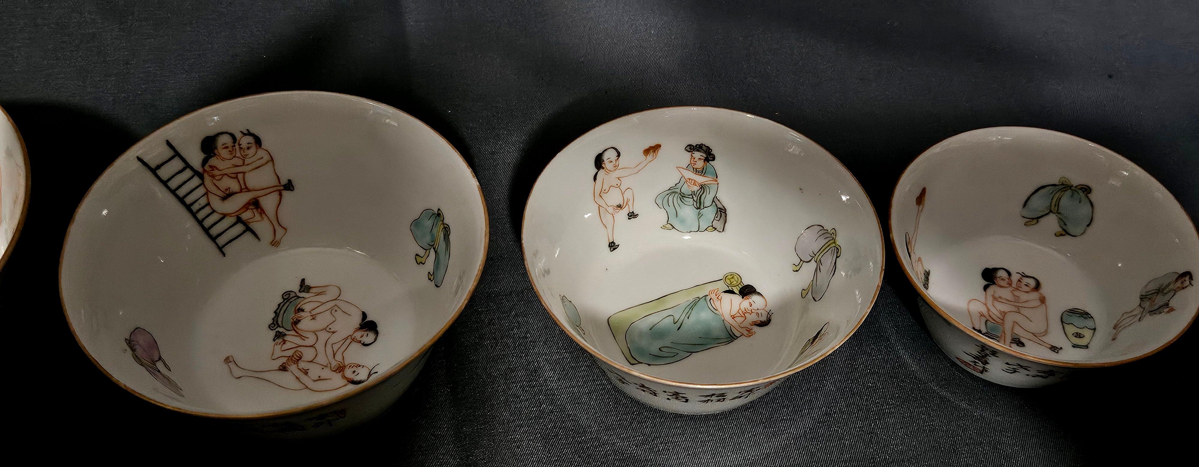 19. Jahrhundert Chinesische Famille Rose Erotische Nistschalen (10), signiert und markiert im Angebot 7