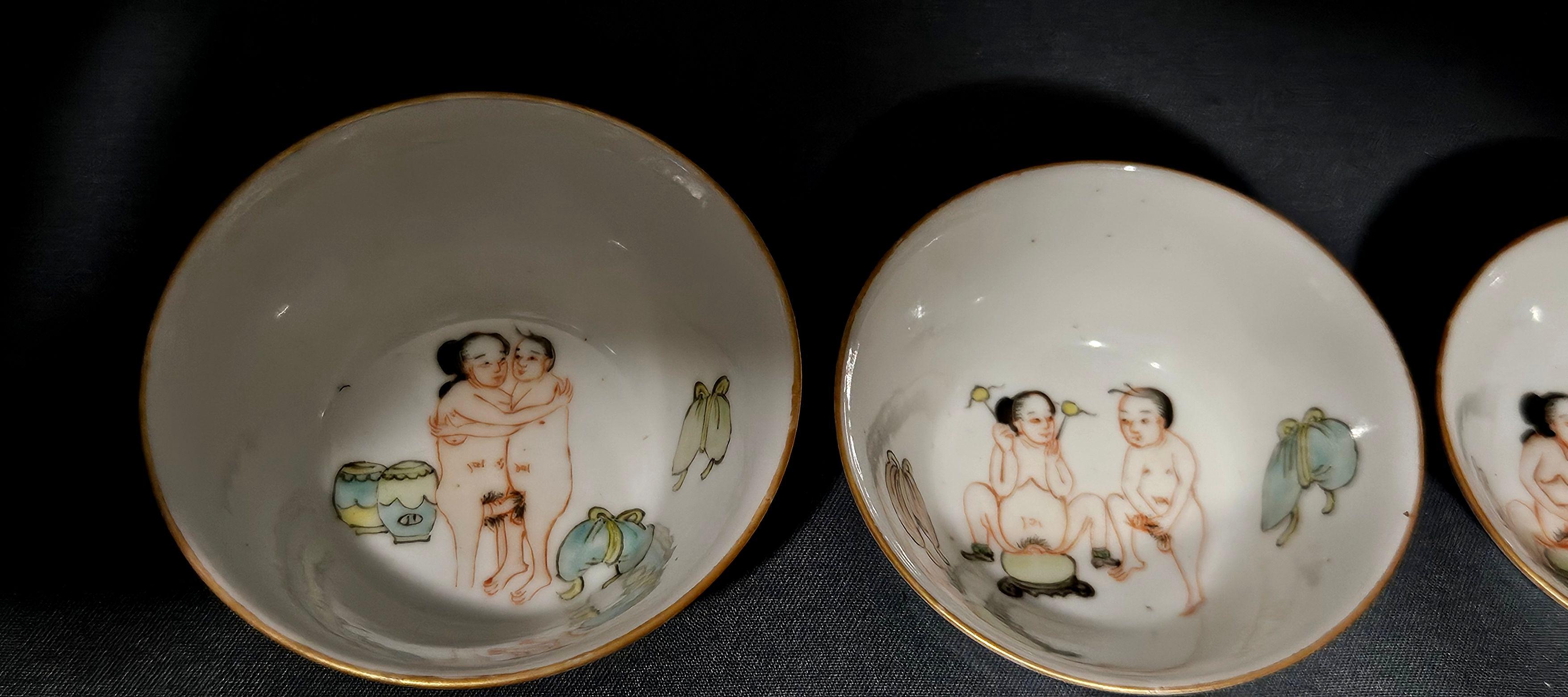 19. Jahrhundert Chinesische Famille Rose Erotische Nistschalen (10), signiert und markiert im Angebot 8