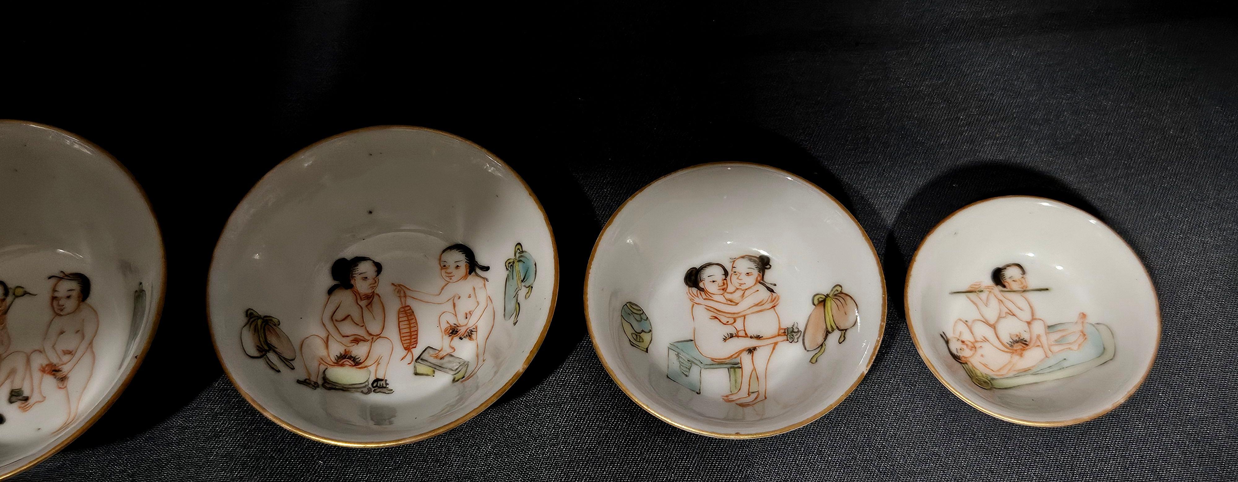 19. Jahrhundert Chinesische Famille Rose Erotische Nistschalen (10), signiert und markiert im Angebot 9