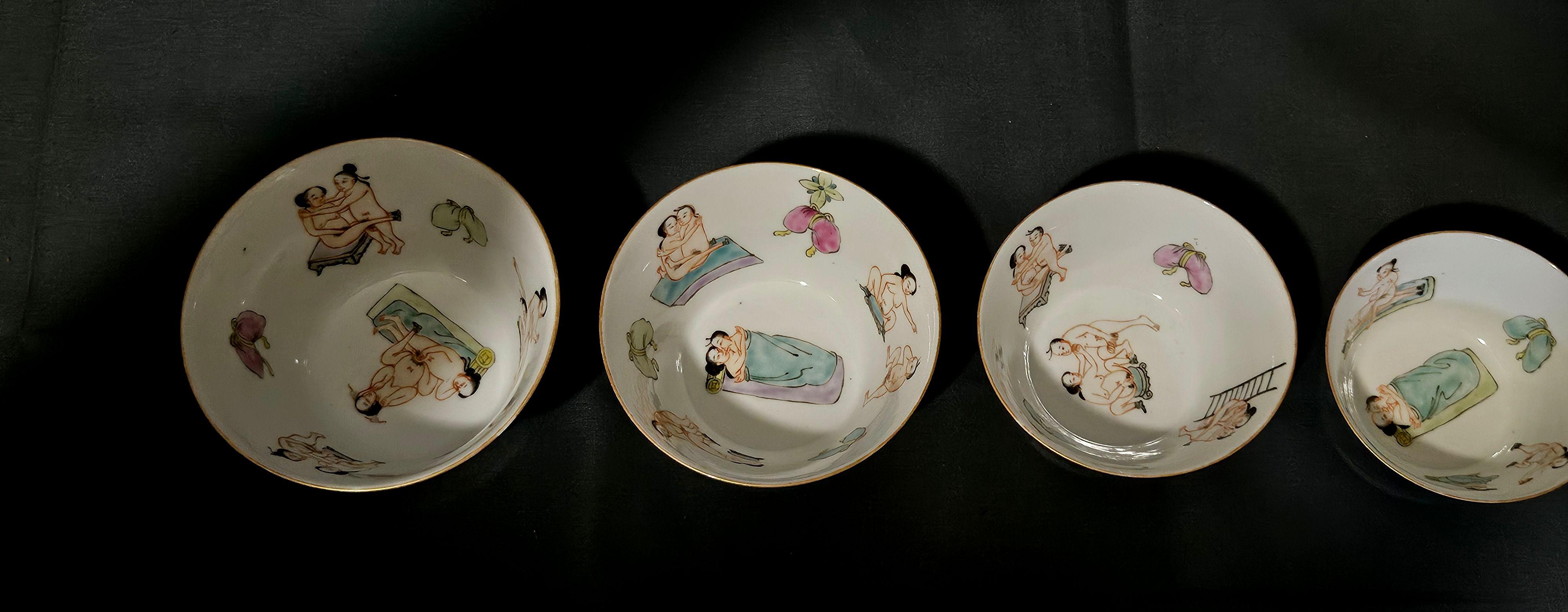 19. Jahrhundert Chinesische Famille Rose Erotische Nistschalen (10), signiert und markiert im Angebot 2