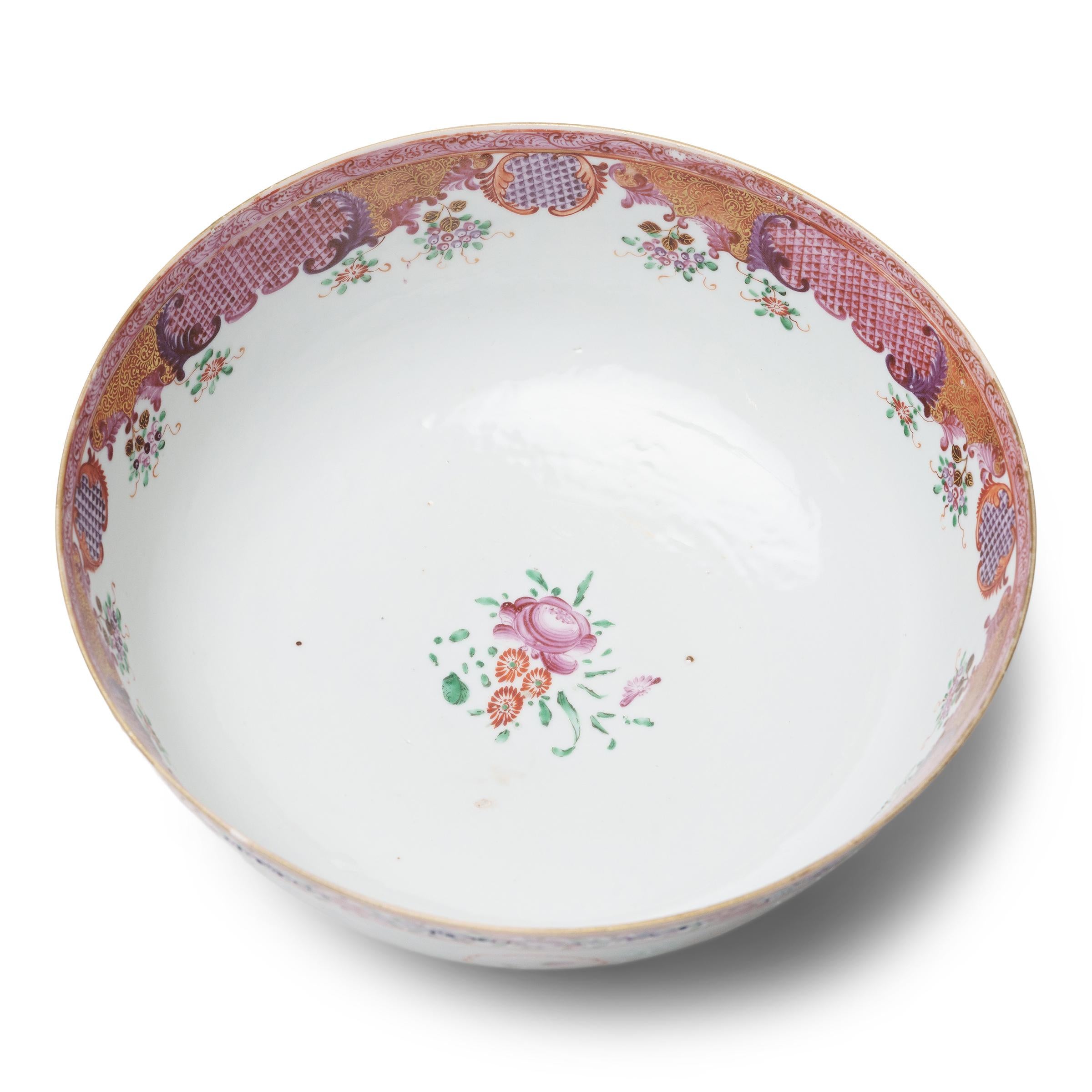 During the 18th century, Europeans provided an eager market for Chinese export porcelain, especially the colorful and fanciful ware known as “famille rose.” Named for a palette of opaque overglaze enamels that favored roses and pinks, famille rose
