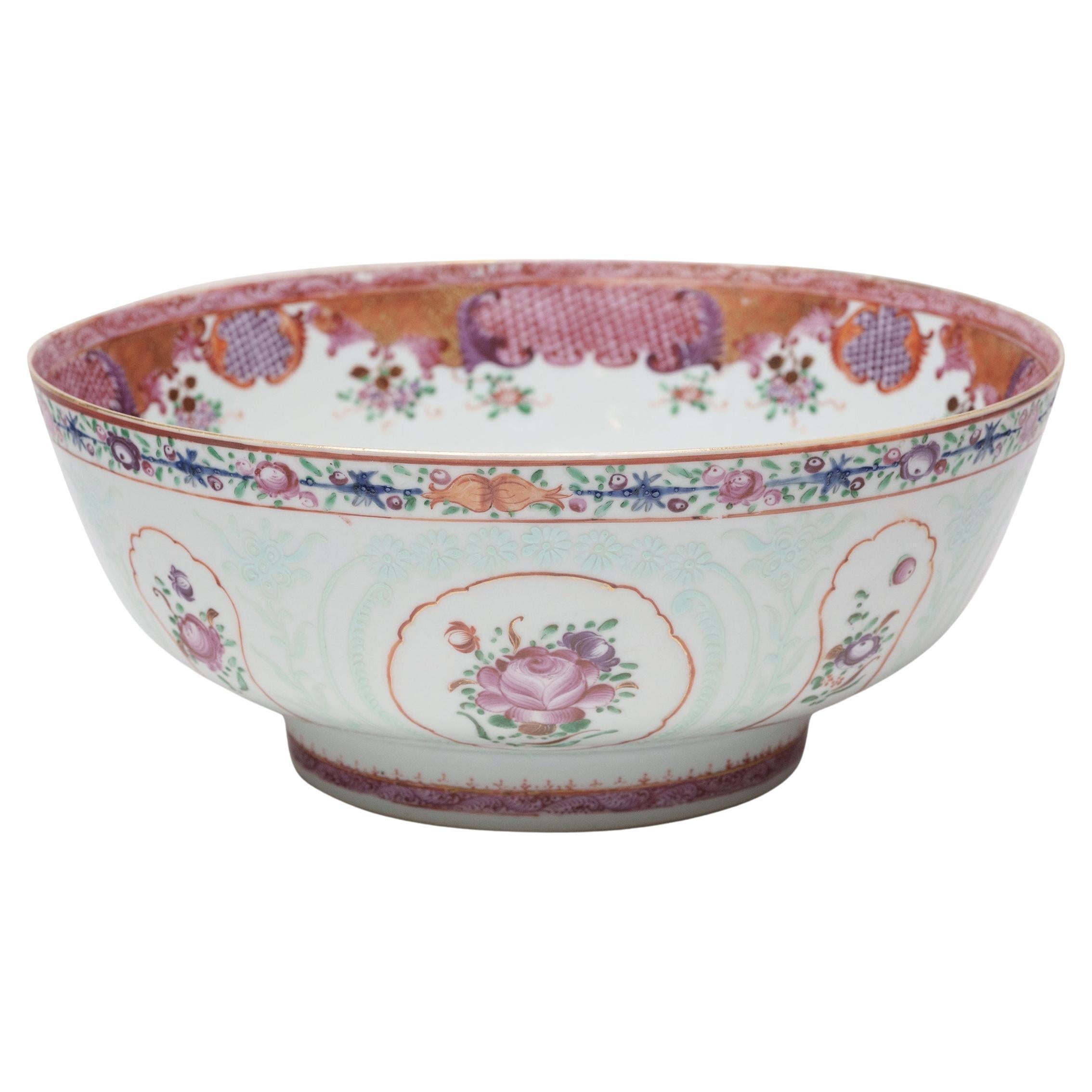 19th Century Chinese Famille Rose Floral Punch Bowl