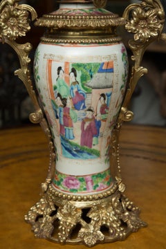 19th Century Chinese Famille Rose Gilt Metal Mounted Vase as Table Lamp