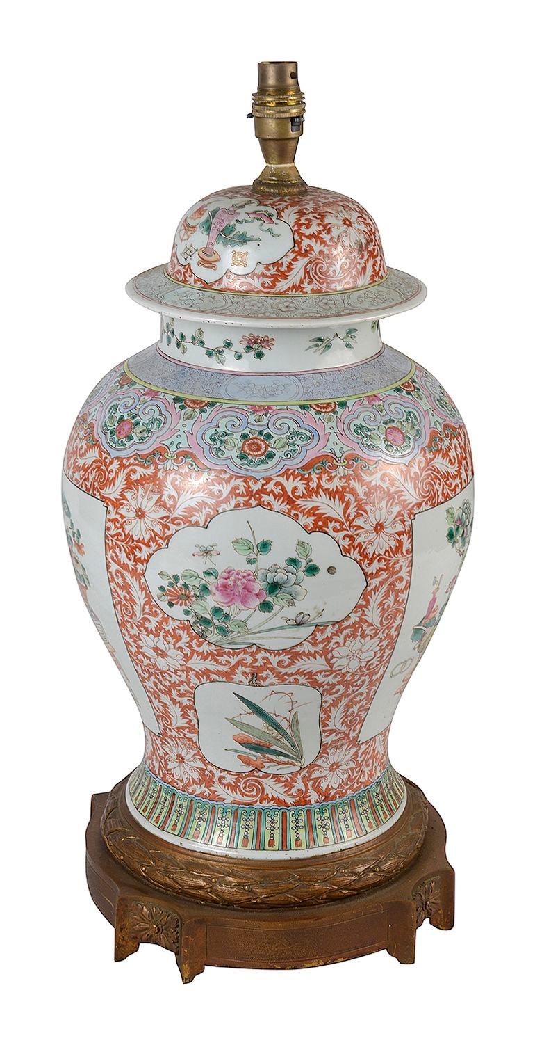 Chinesische Famille-Rose-Lampe aus dem 19. Jahrhundert. (Chinesischer Export) im Angebot