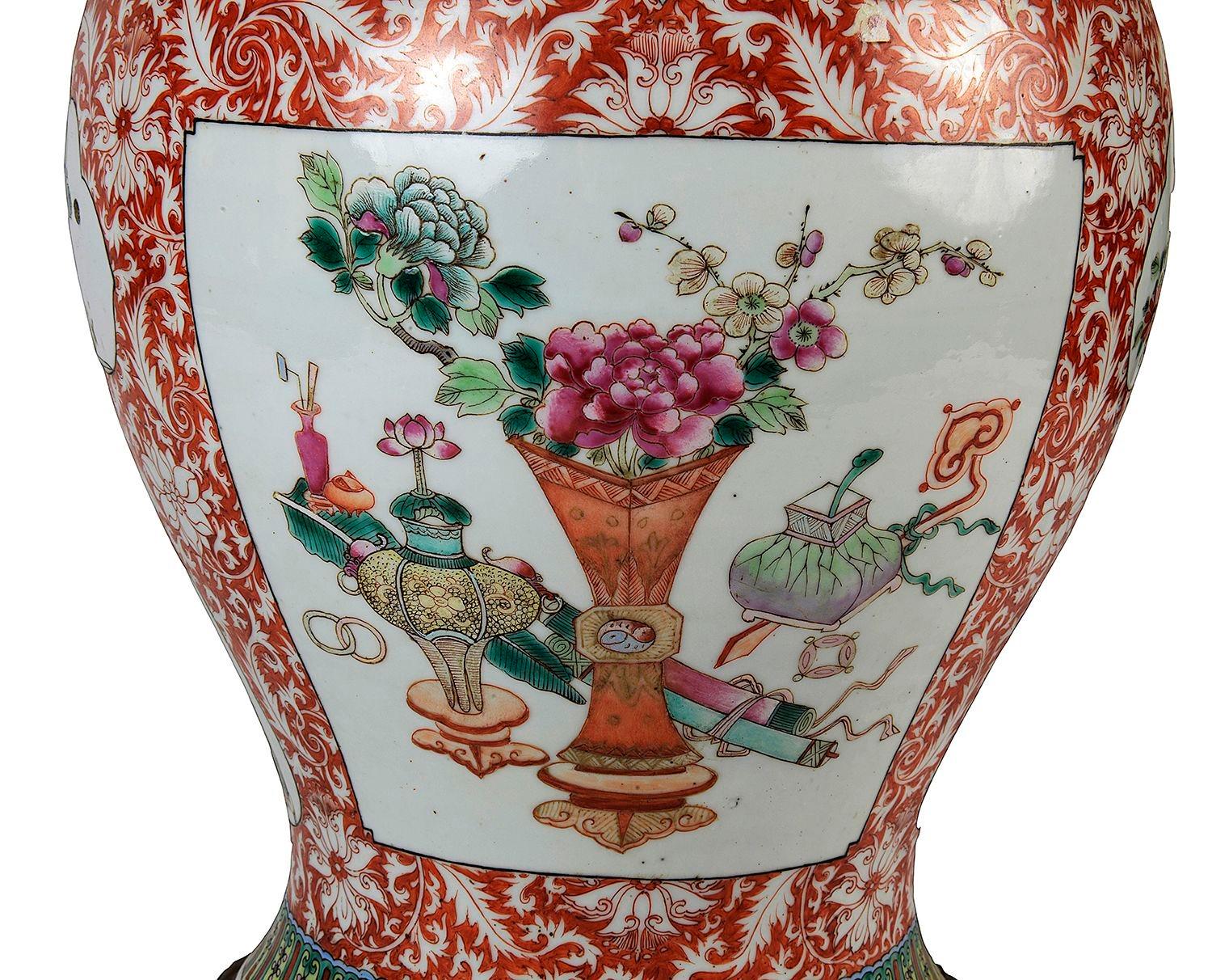 Porcelain 19th Century Chinese Famille Rose lamp. For Sale