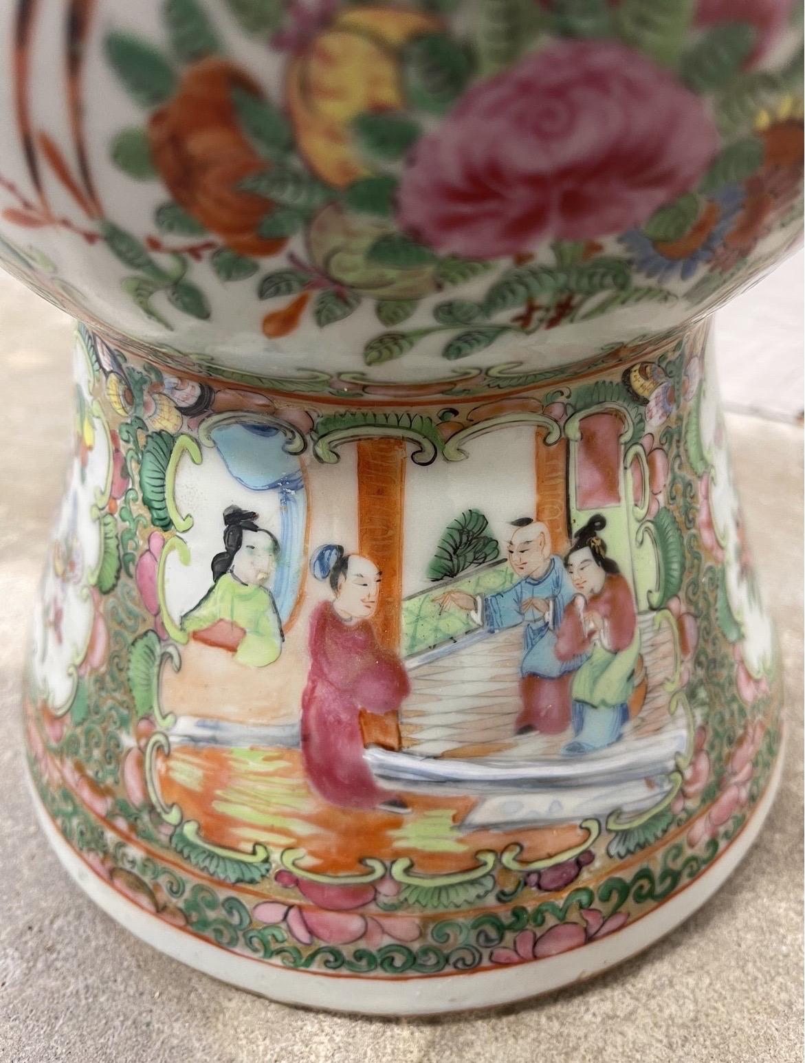 Chinese Export 19th Century Chinese Famille Rose Medallion Gu Vase For Sale