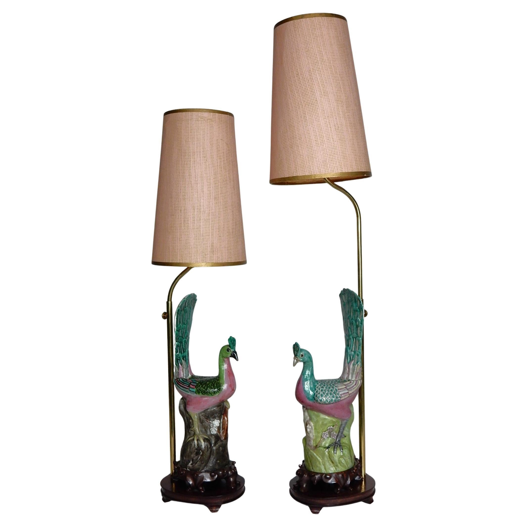 19th Century Chinese Famille Rose Porcelain Peacock Lamps 7