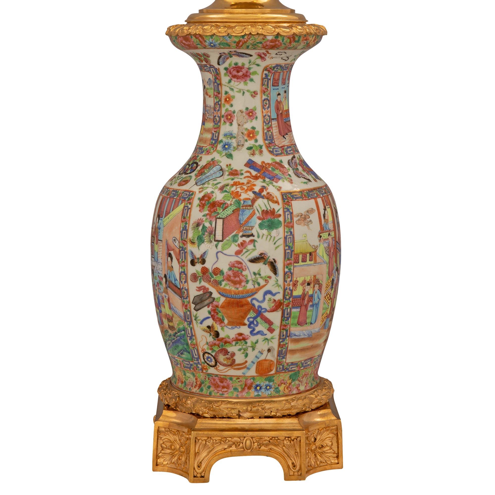 Louis XVI 19th Century Chinese Famille Rose Porcelain Vase Lamp