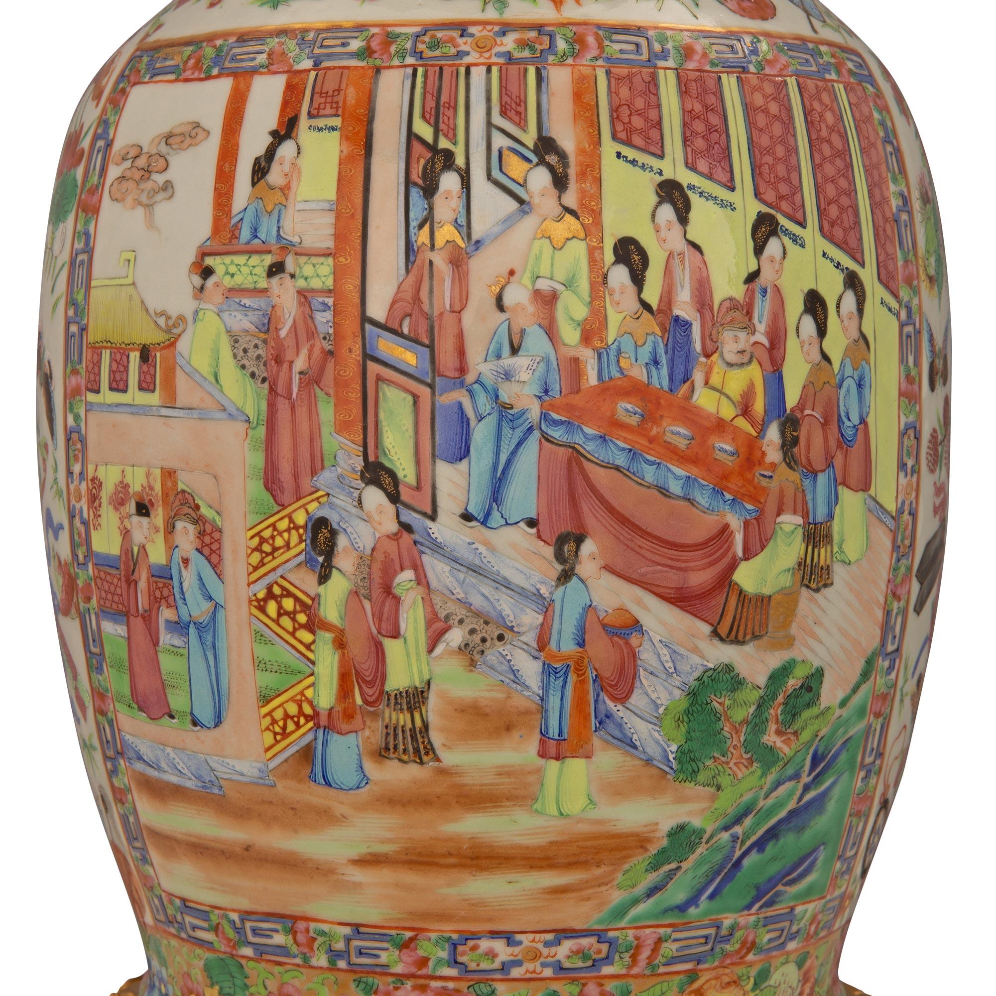 19th Century Chinese Famille Rose Porcelain Vase Lamp 1