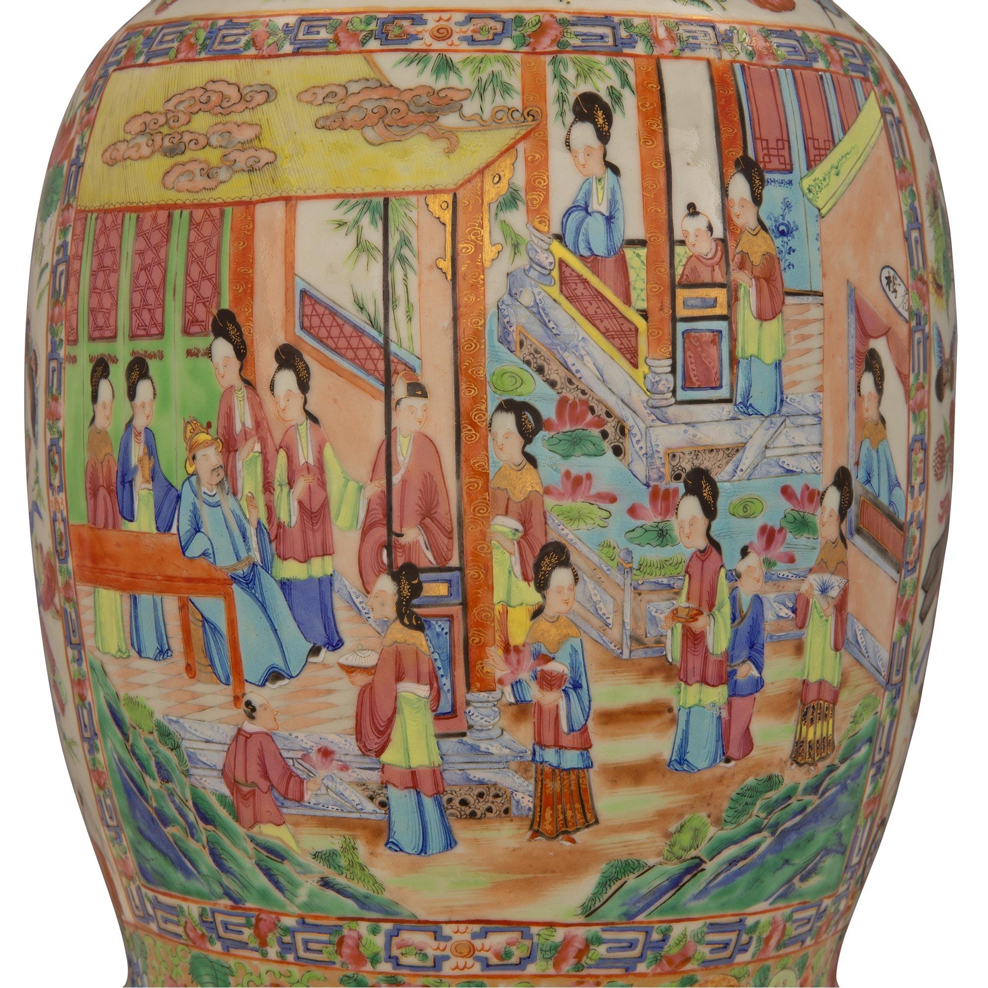 19th Century Chinese Famille Rose Porcelain Vase Lamp 2