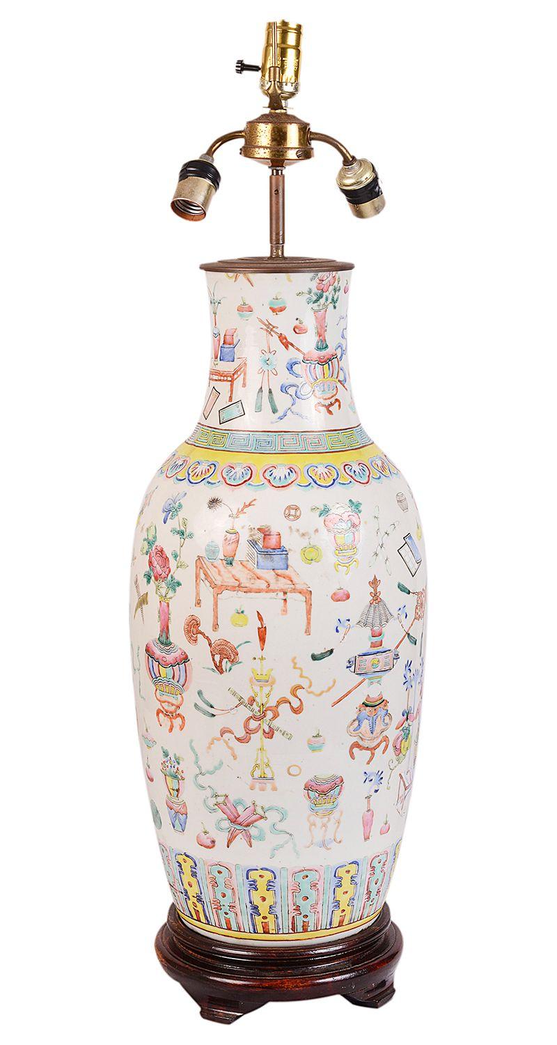 A good quality late 19th Century Chinese Famille Rose vase, depicting Classical Chinese motifs, symbols, furniture etc 
 
 
 
Batch 72. G8127/17 DYKE.