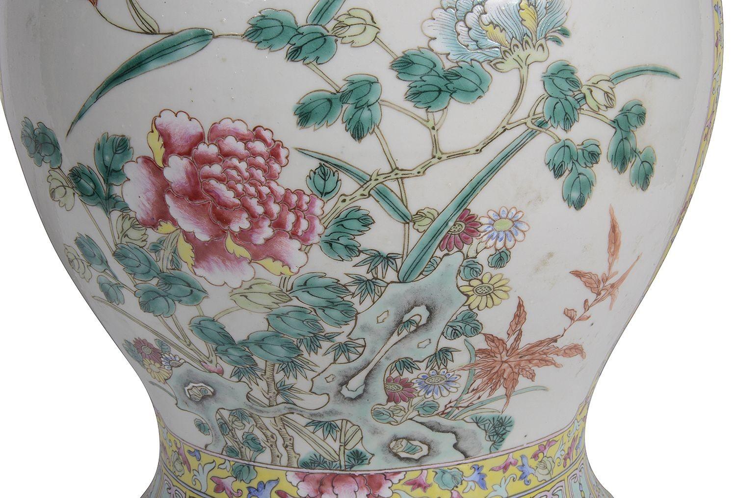 Hand-Painted 19th Century Chinese Famille Rose Vase / Lamp For Sale