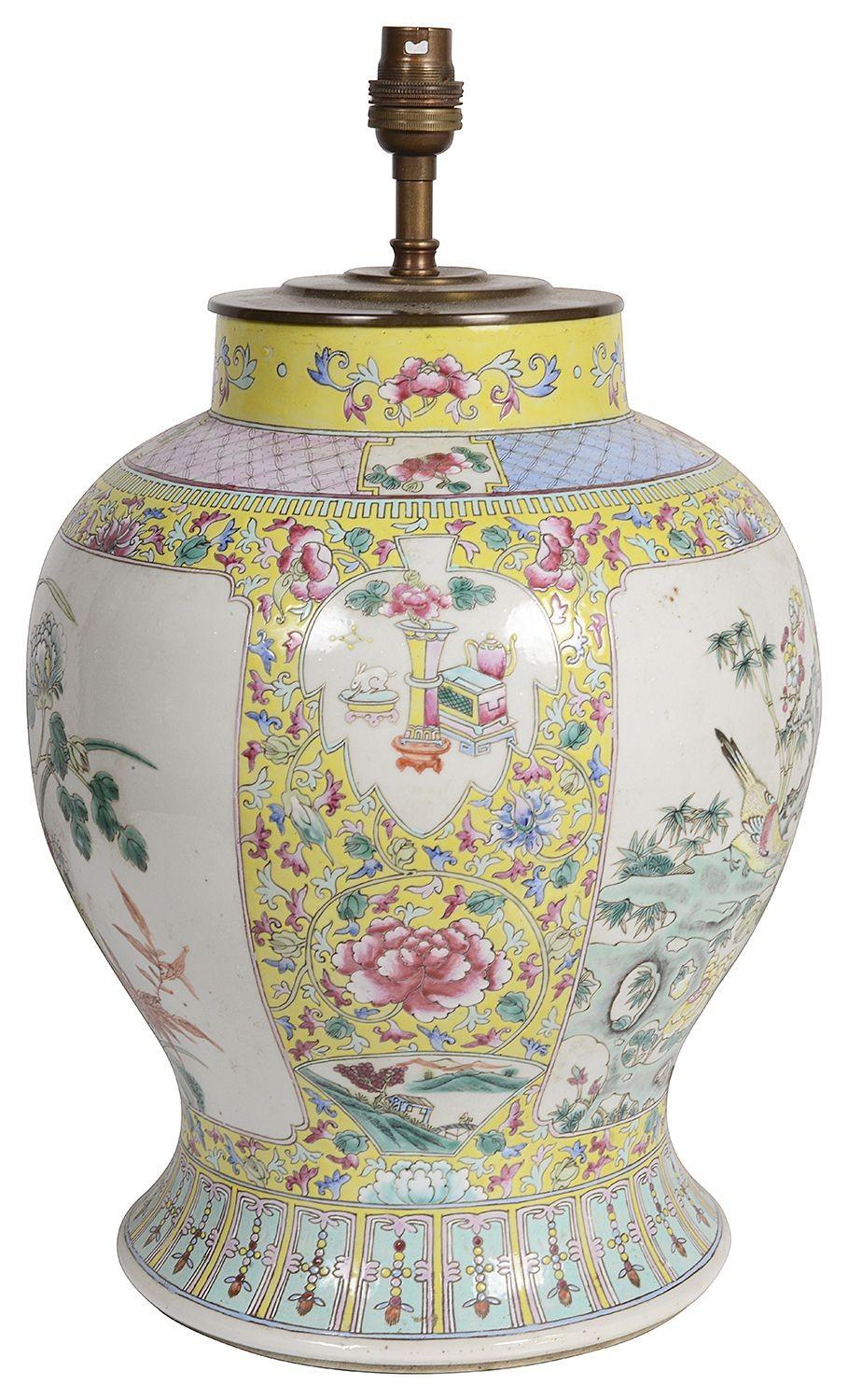 Porcelain 19th Century Chinese Famille Rose Vase / Lamp For Sale