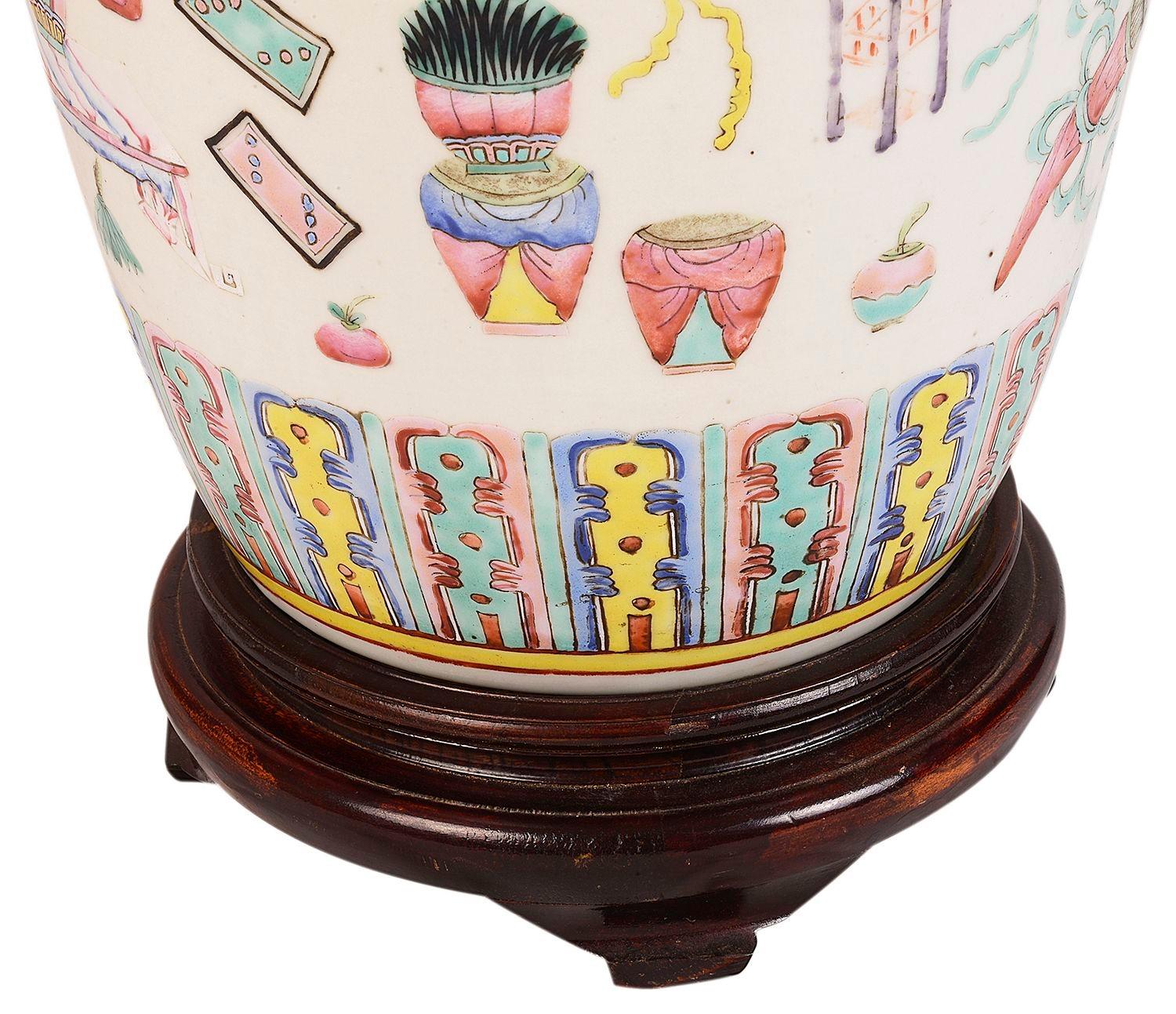 19th Century Chinese Famille Rose Vase / Lamp For Sale 1