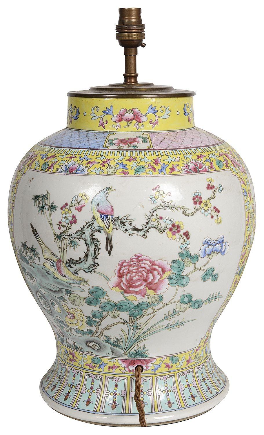 Chinesische Famille-Rosenvase/Lampe, 19. Jahrhundert 1