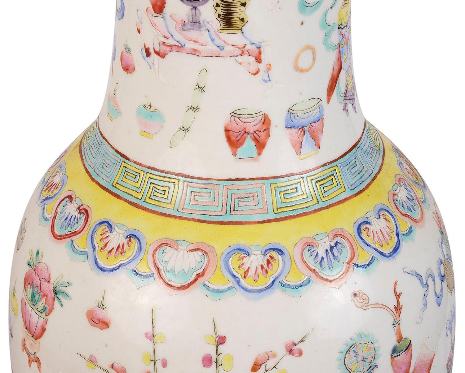 19th Century Chinese Famille Rose Vase / Lamp For Sale 2