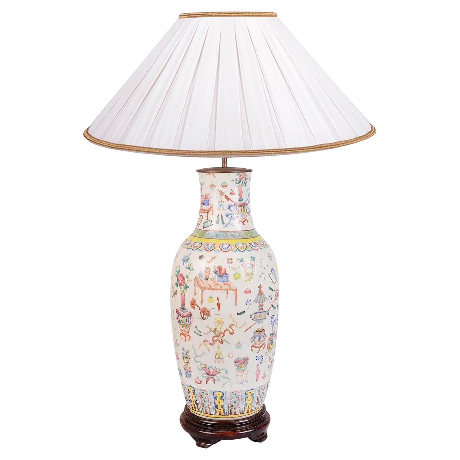 19th Century Chinese Famille Rose Vase / Lamp For Sale