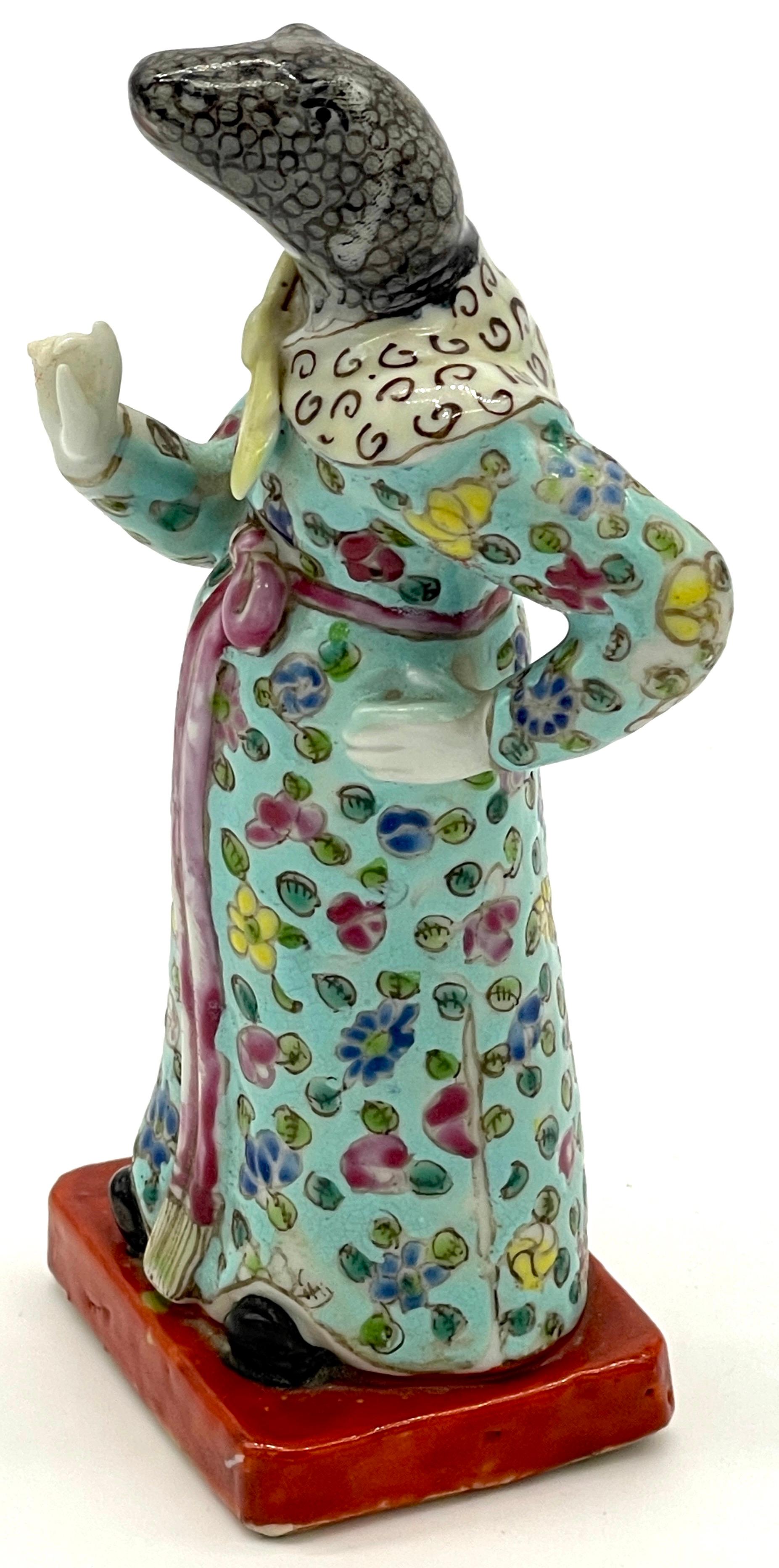 Enameled 19th Century Chinese Famille Rose Zodiac Figure 'Snake'  For Sale