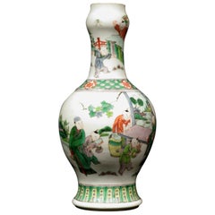 19th Century Chinese Famille Verte Porcelain Garlic Mouth Vase, Kangxi Marks