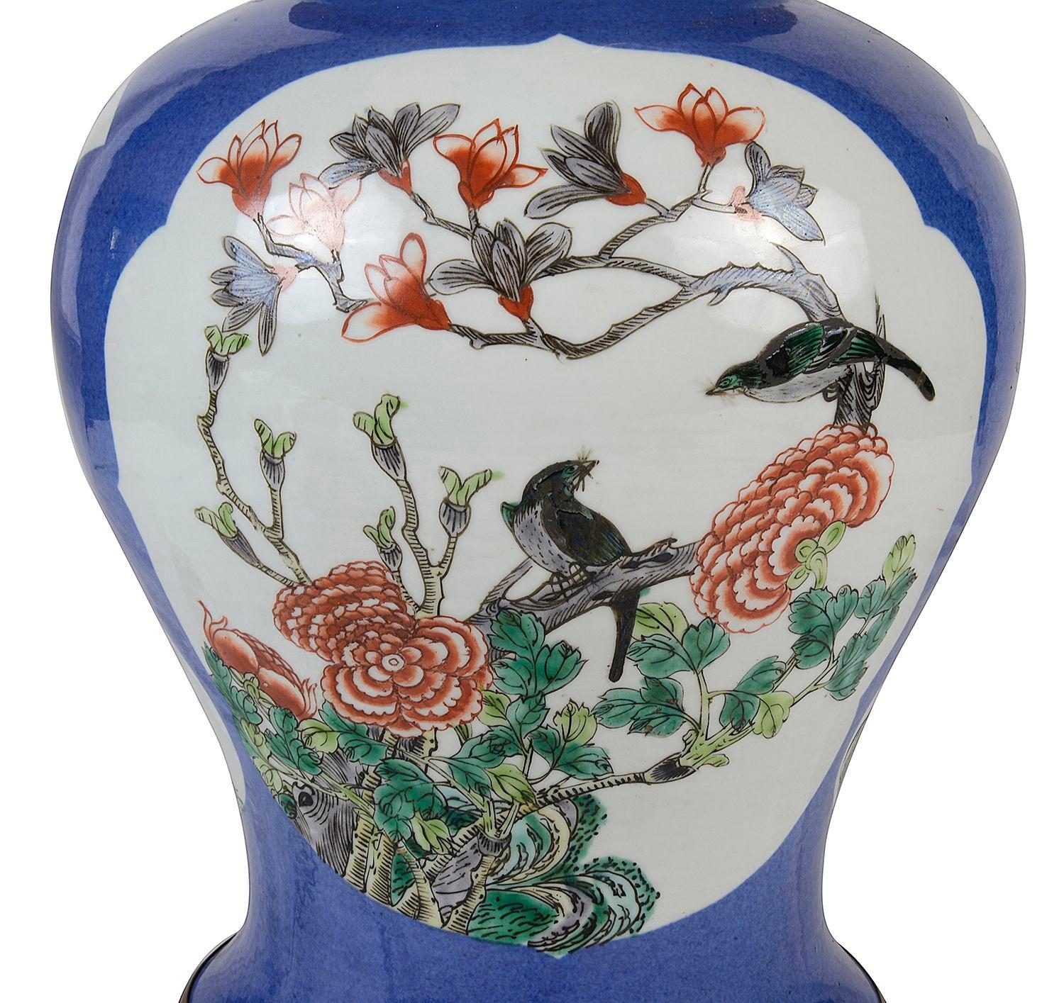 Hand-Painted 19th Century Chinese Famille Verte porcelain vase / lamp For Sale