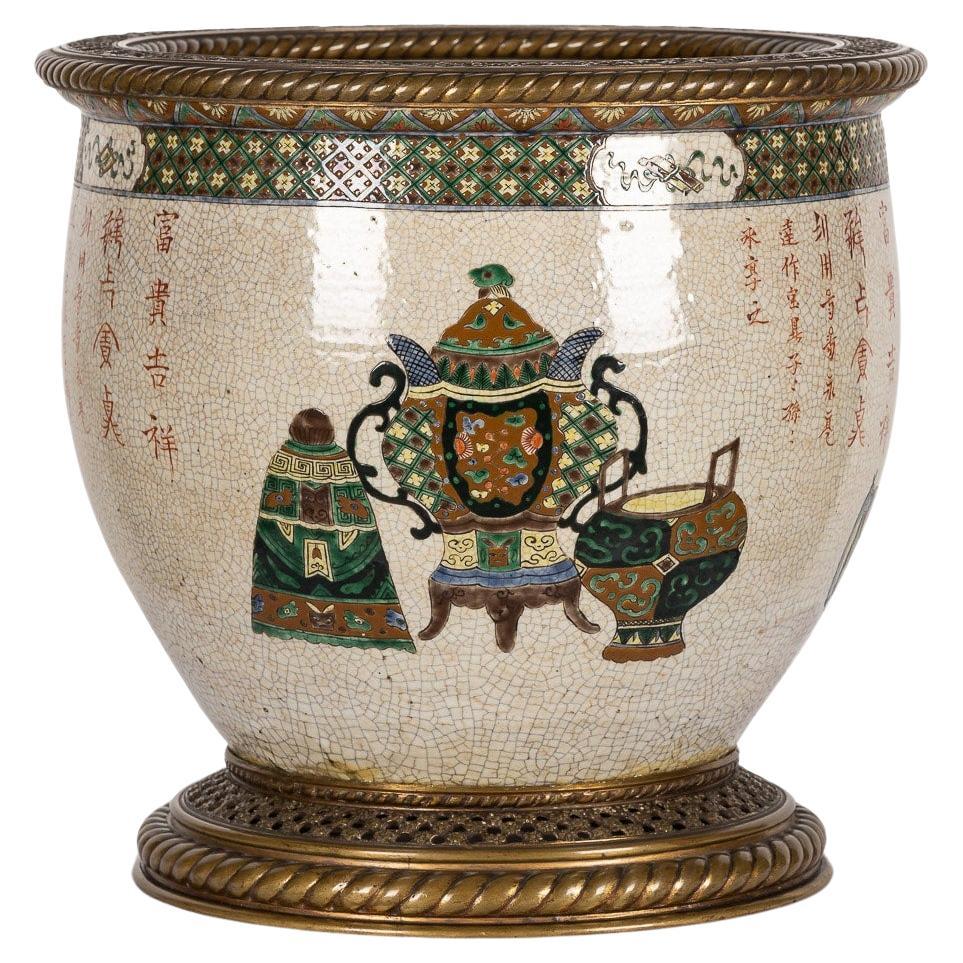 19th Century Chinese Famille-Verte Porcelain Vase Mounted On Ormolu, c.1880 For Sale