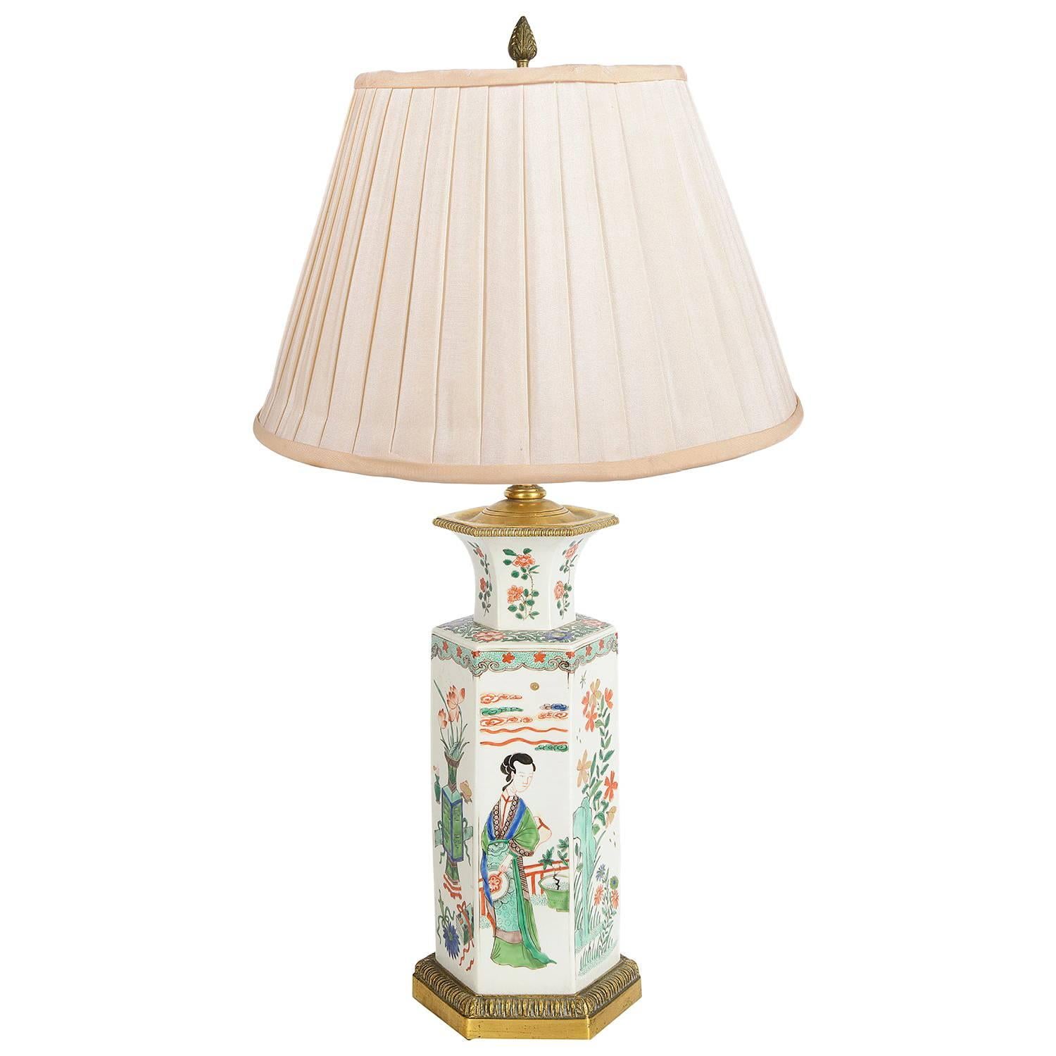 19th Century Chinese Famille Verte Style Vase / Lamp For Sale