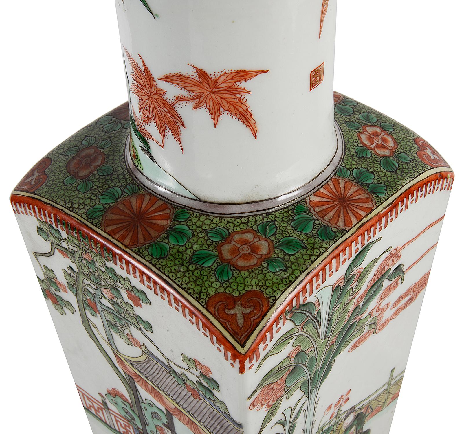 19th Century Chinese Famille Verte Vase / Lamp In Good Condition For Sale In Brighton, Sussex