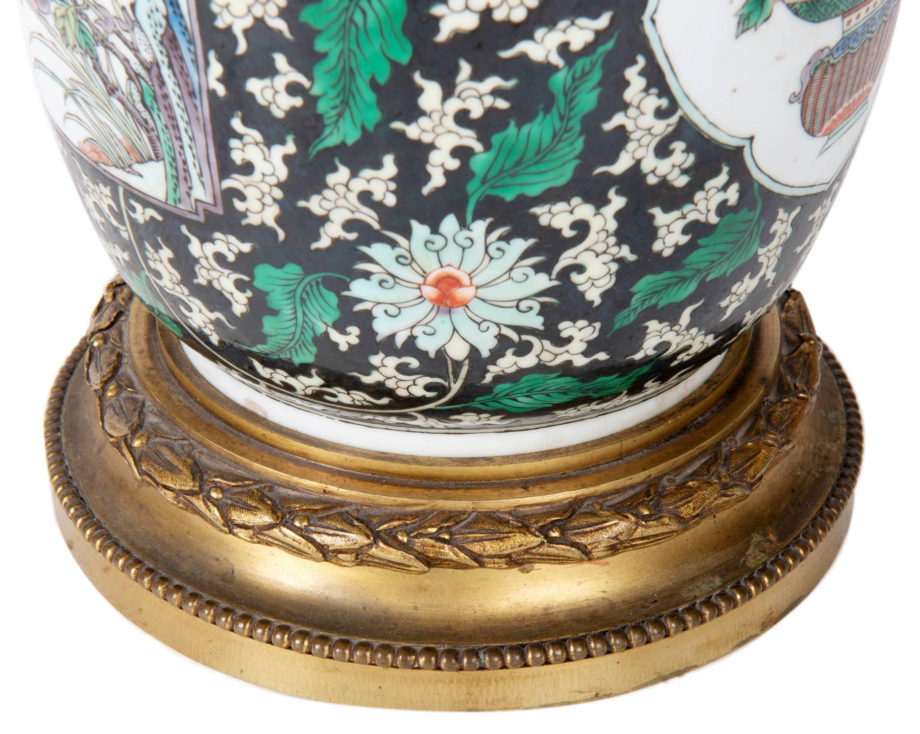 19th Century Chinese Famille Verte Vase / Lamp For Sale 1