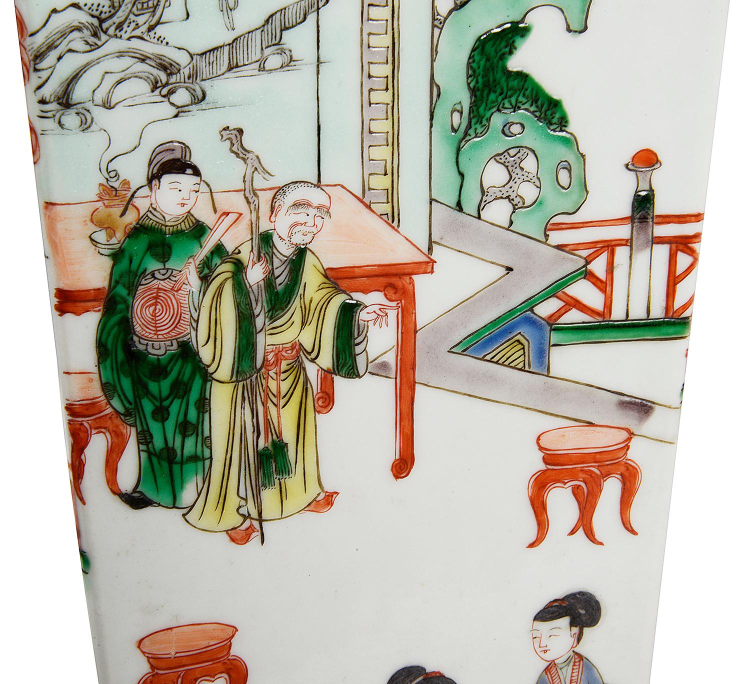Porcelain 19th Century Chinese Famille Verte Vase / Lamp For Sale