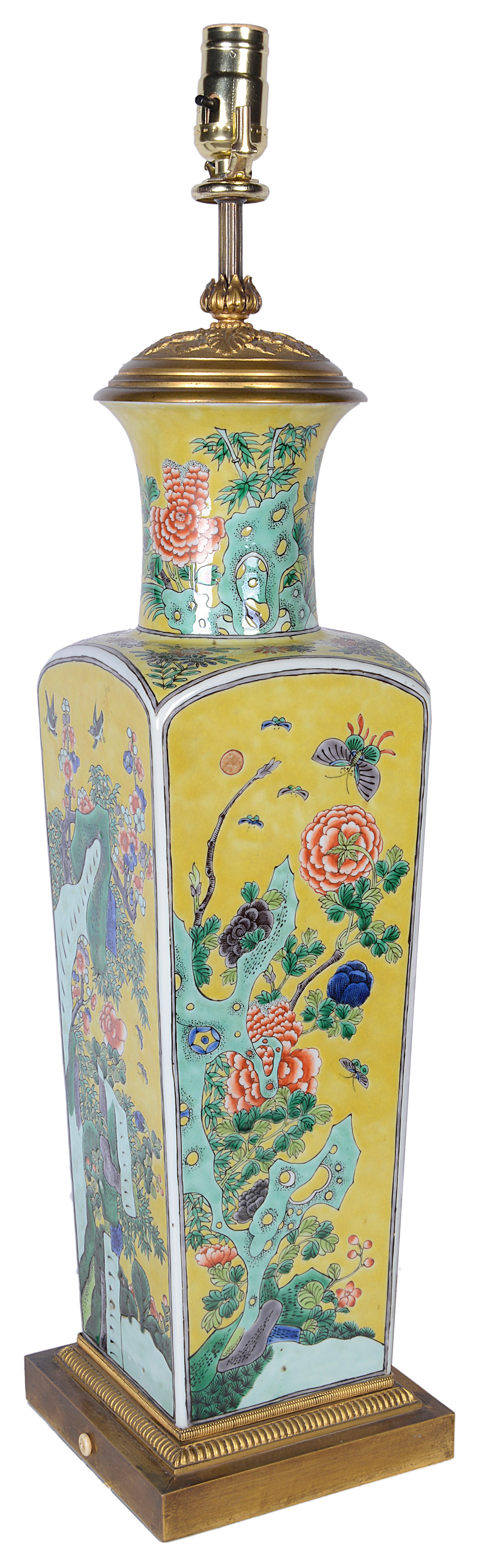 19th Century Chinese Famille Verte Vase / Lamp For Sale 2