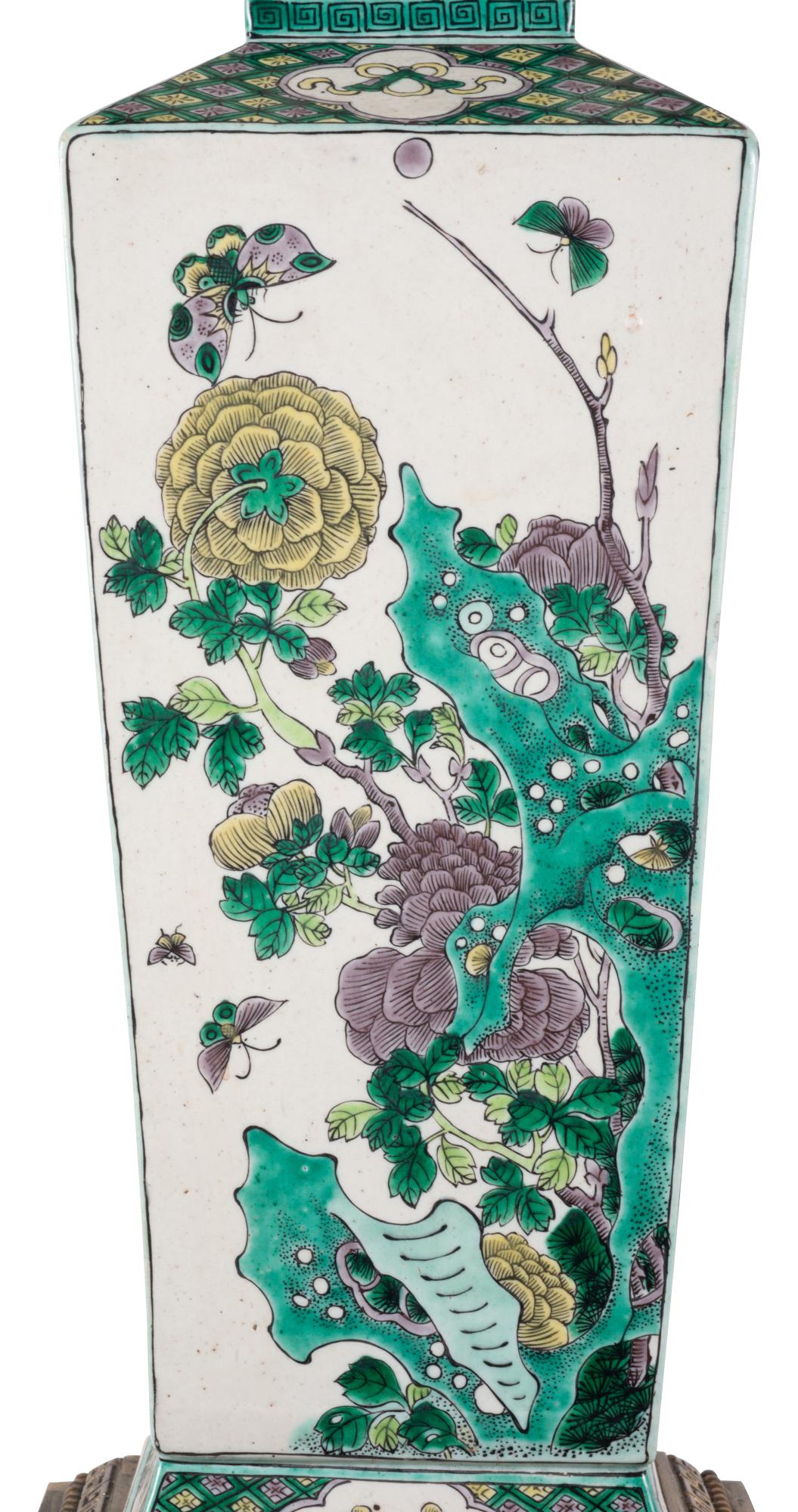 19th Century Chinese Famille Verte Vase / Lamp For Sale 3