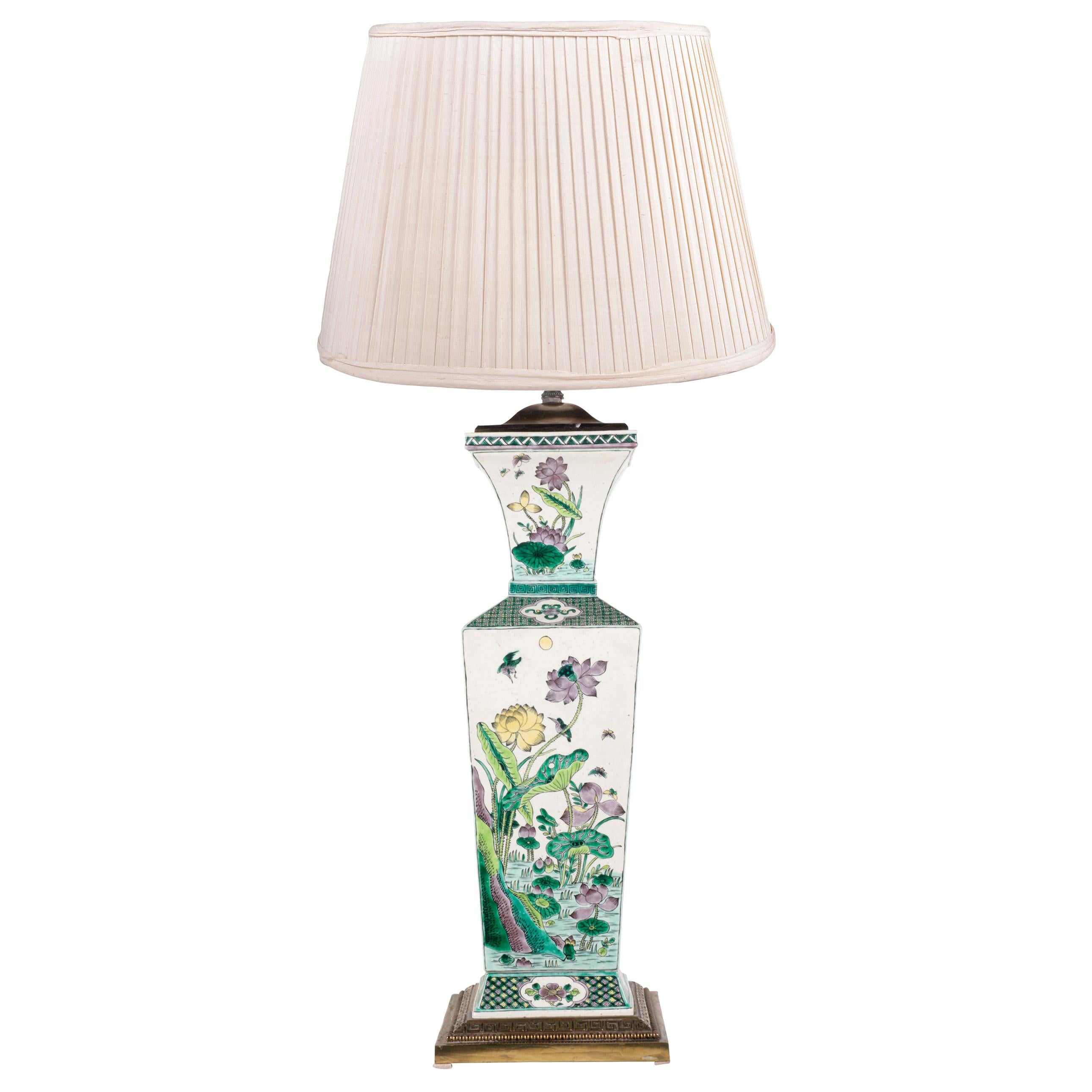 19th Century Chinese Famille Verte Vase / Lamp For Sale
