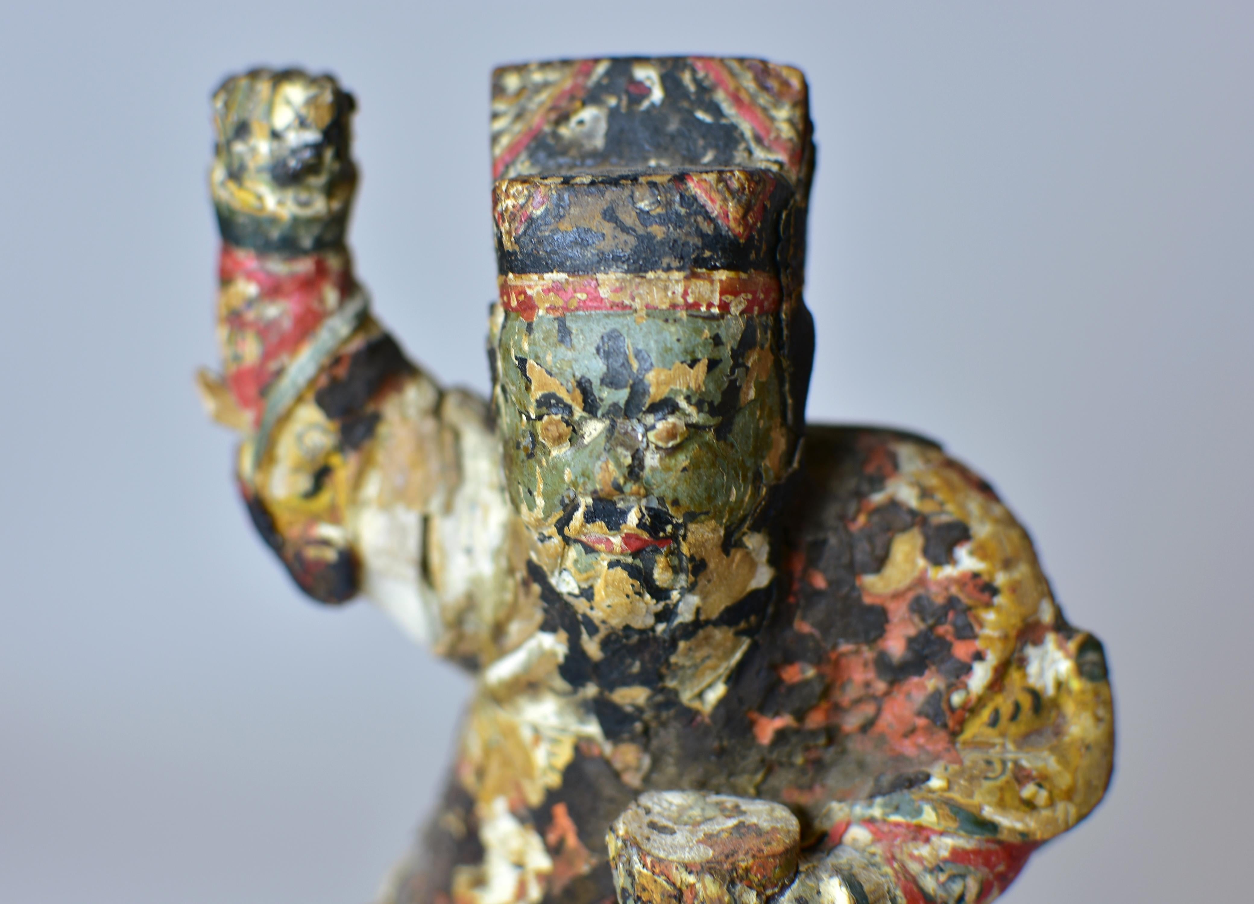 Wood 19th Century Chinese Figure of a Guardian God For Sale