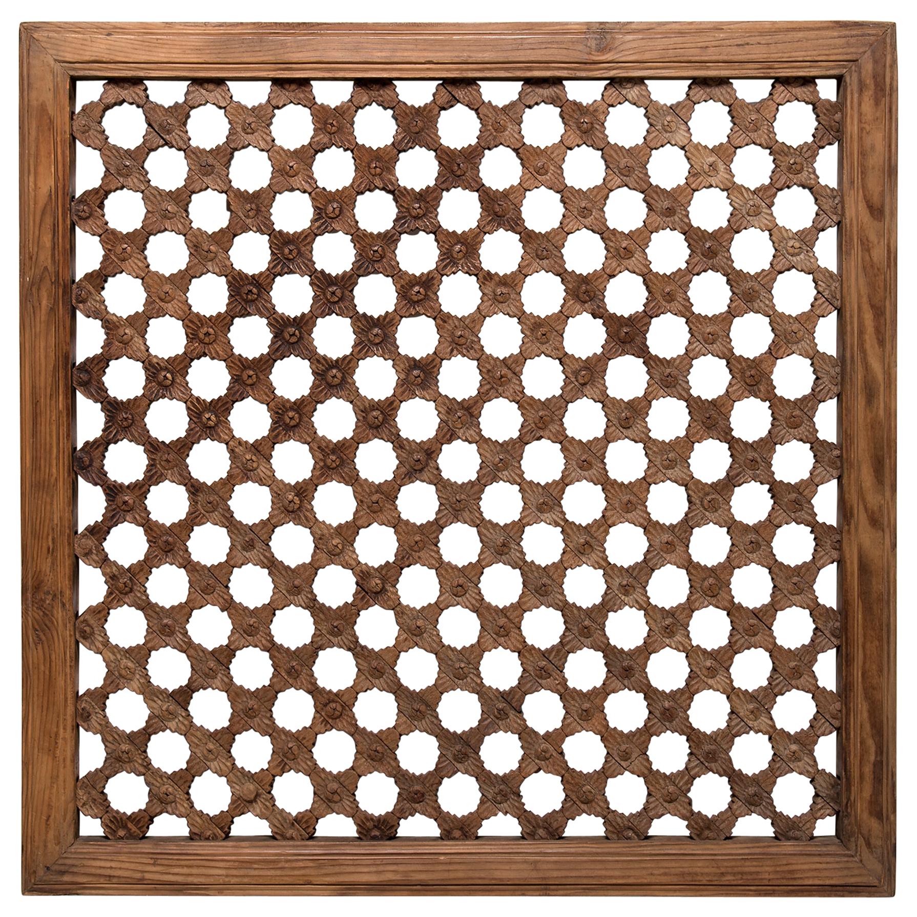 19th Century Chinese Floral Lattice Window Panel