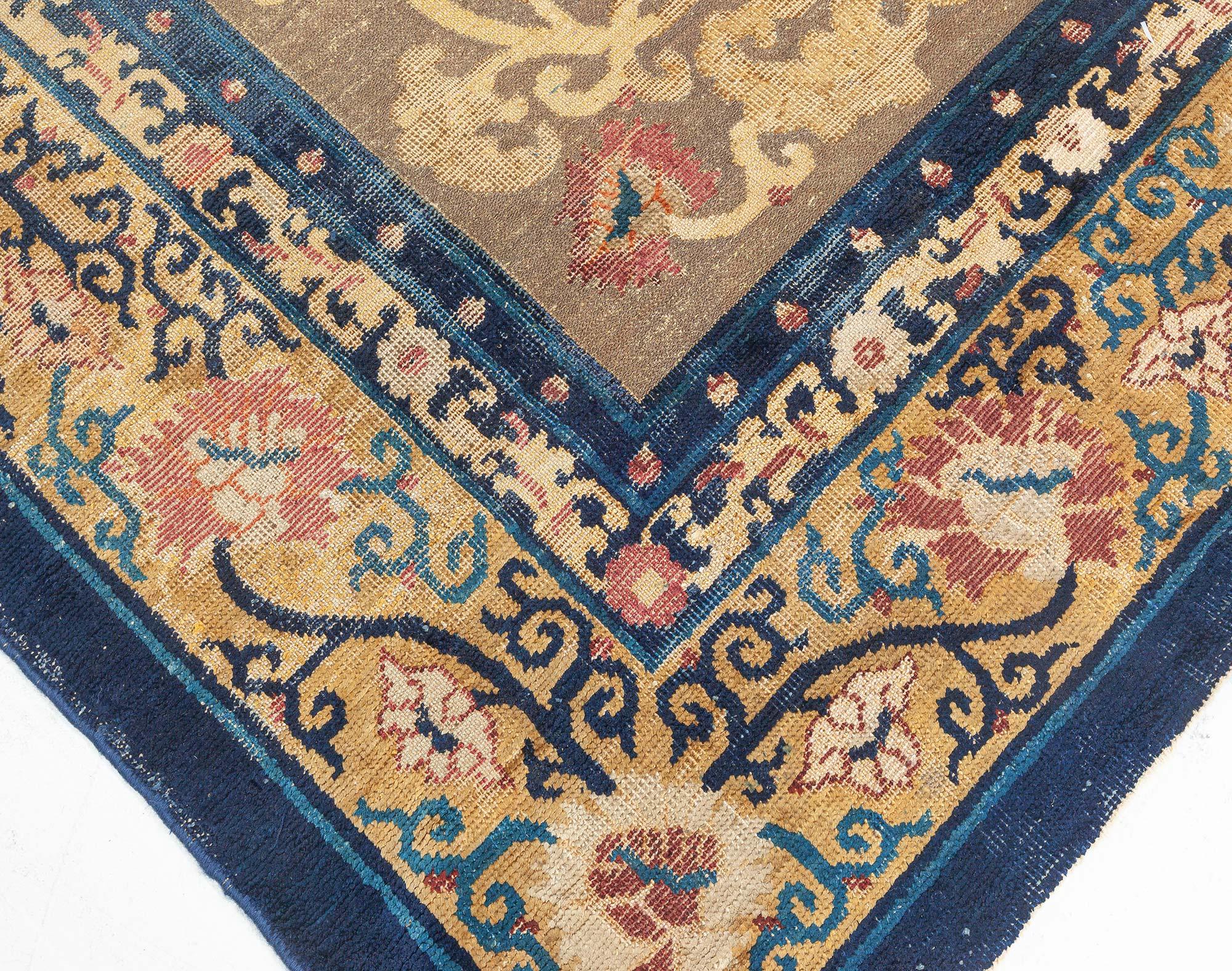 19th Century Chinese Floral Silk Metal Thread Rug For Sale 1