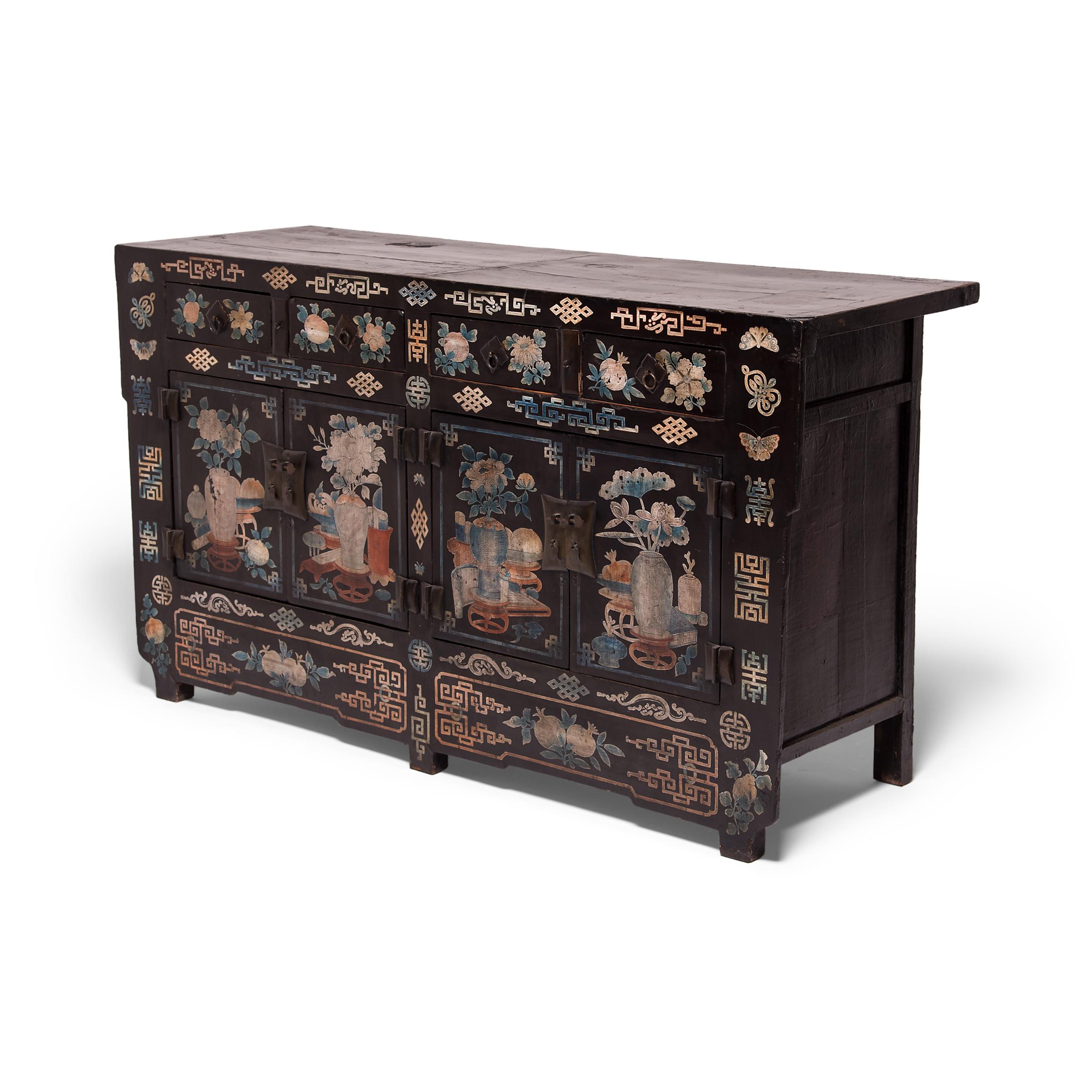 Qing 19th Century Chinese Folk Painted Sideboard