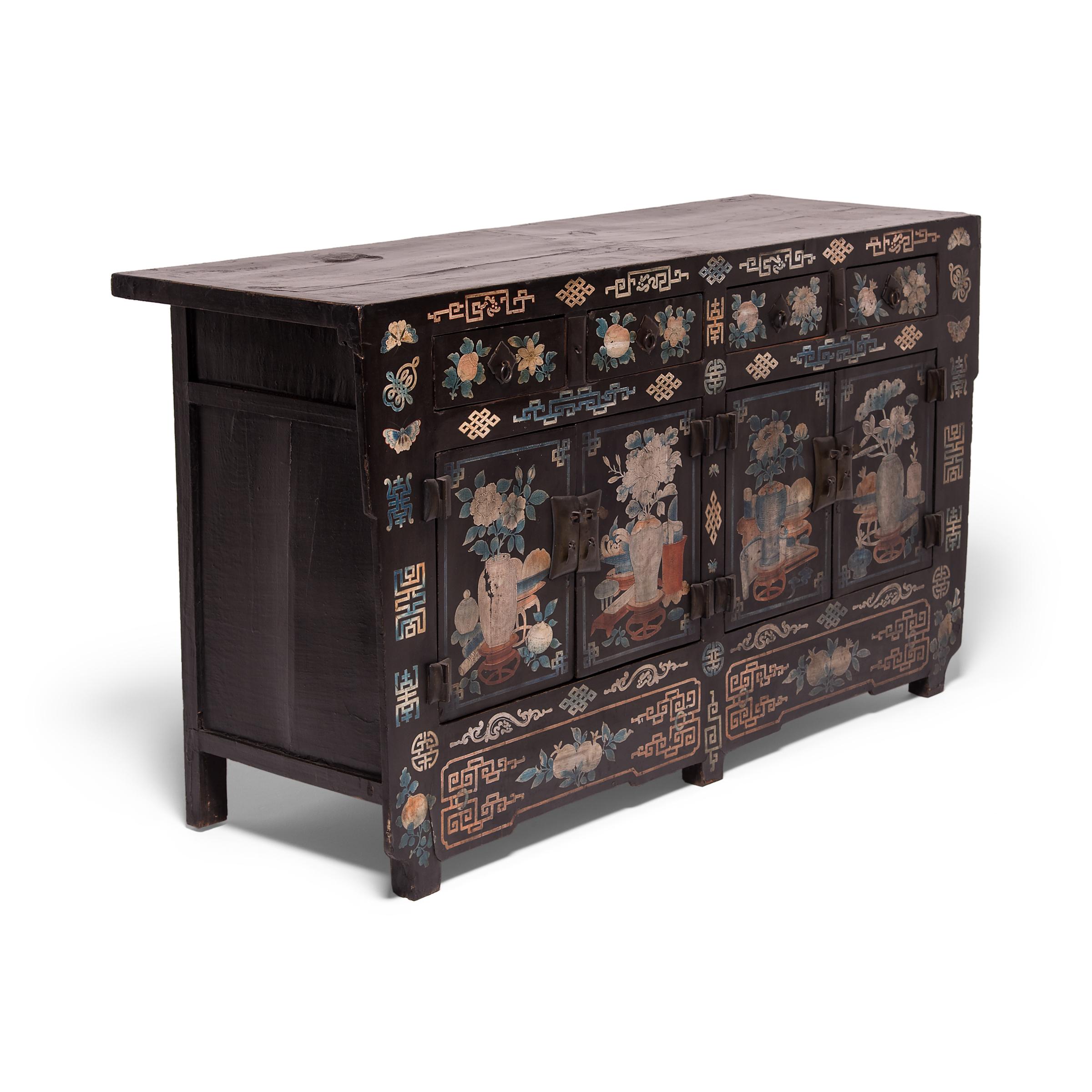 19th Century Chinese Folk Painted Sideboard In Good Condition In Chicago, IL