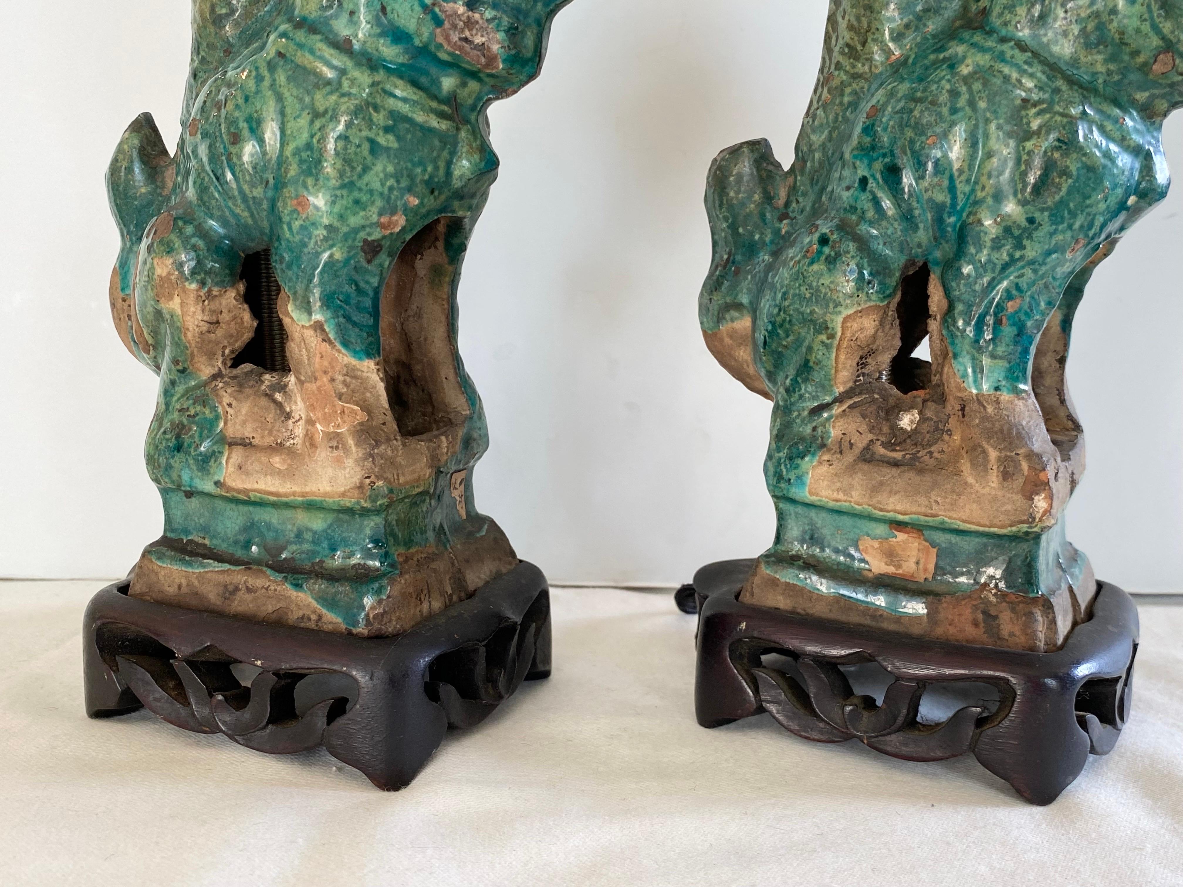 19th Century Chinese Foo Dogs as Lamps For Sale 1