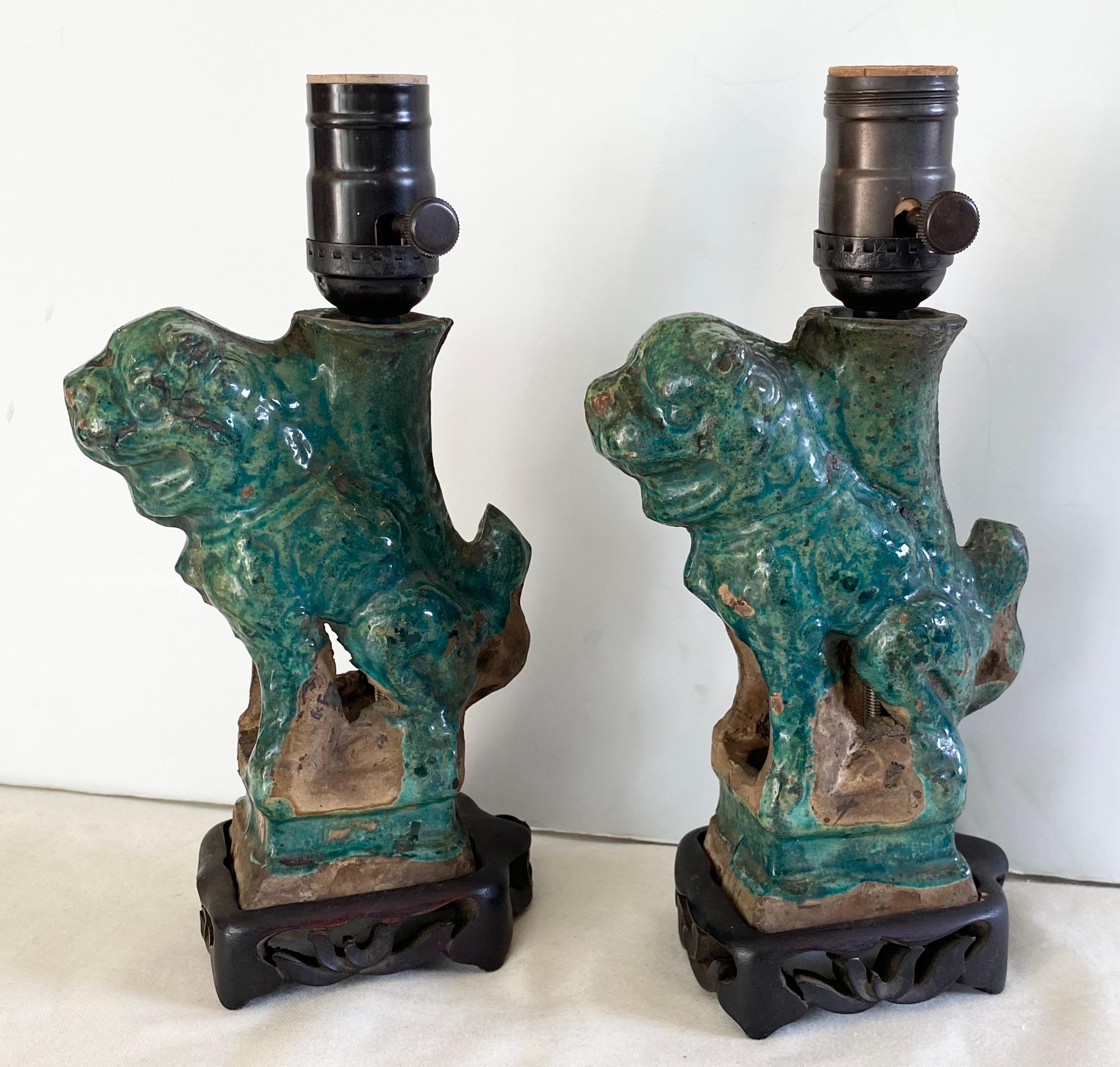 19th Century Chinese Foo Dogs as Lamps For Sale 2